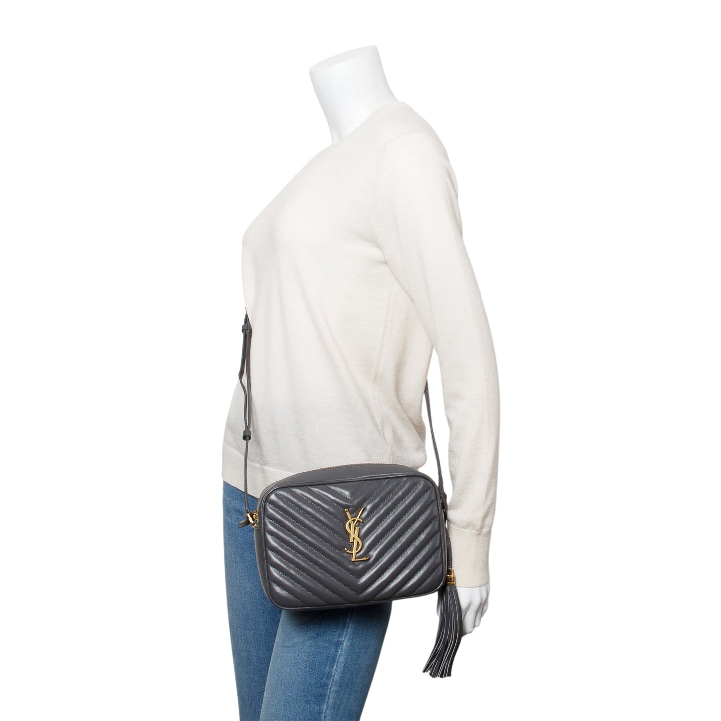 YSL Saint Laurent Grey Lou Camera Bag Leather Quilted Crossbody Bag