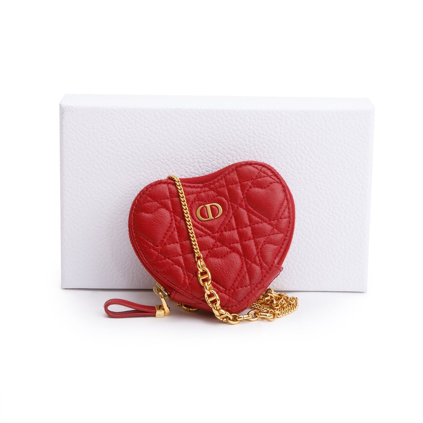 Dior Christian Cannage Calfskin amour Caro Heart Pouch Leather Red Travel Bag
