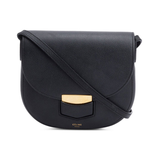 Celine Grained Trotteur Crossbody Bag Leather Black