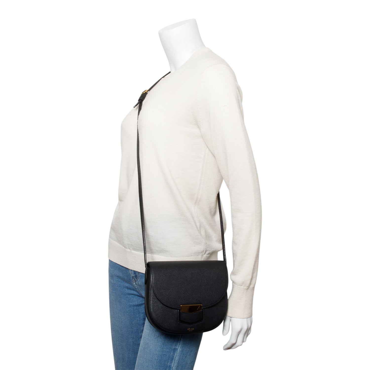 Celine Grained Trotteur Crossbody Bag Leather Black