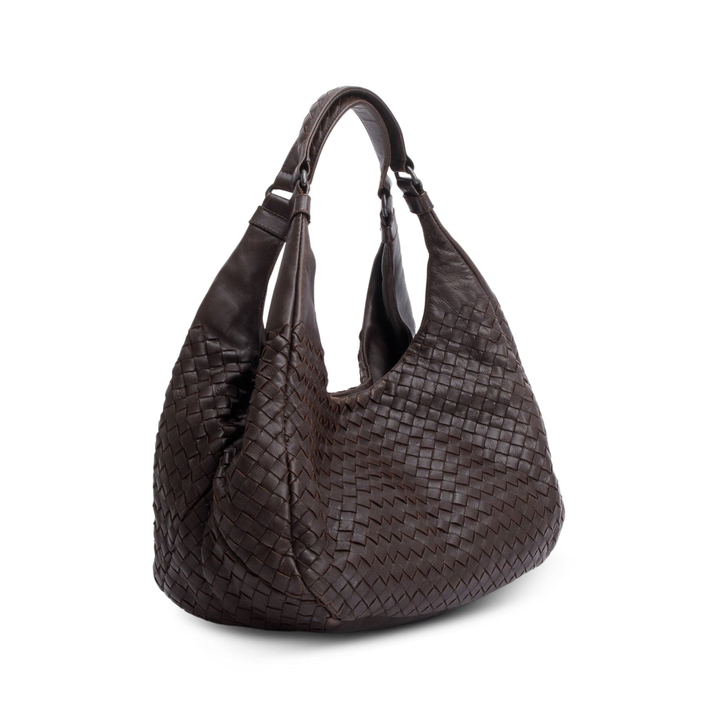 Bottega Veneta Intrecciato Campana Hobo Leather Brown Travel Bag