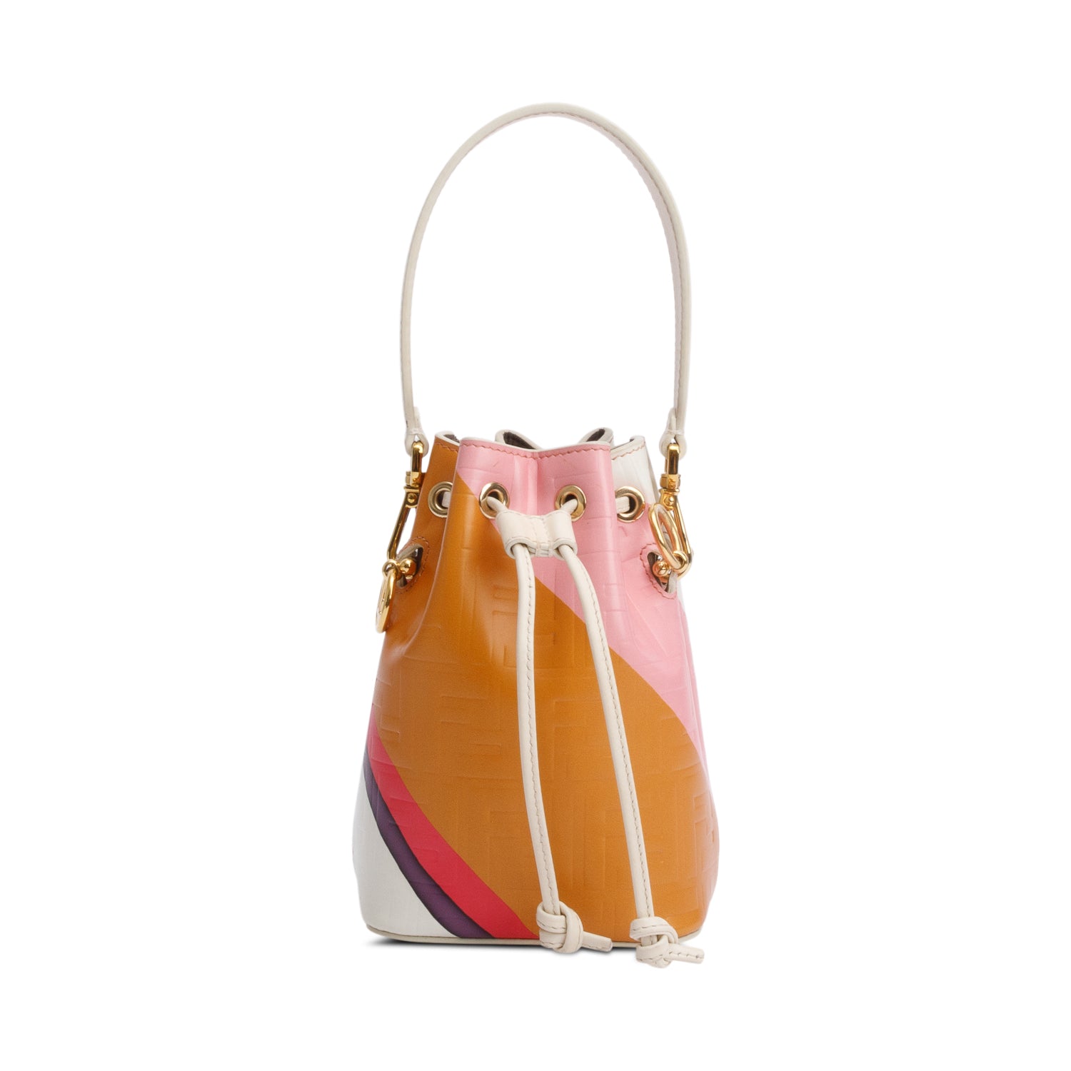 Fendi Multicolor Ff Embossed Stripe Calfskin Mon Tresor Leather Mini Bucket Bag