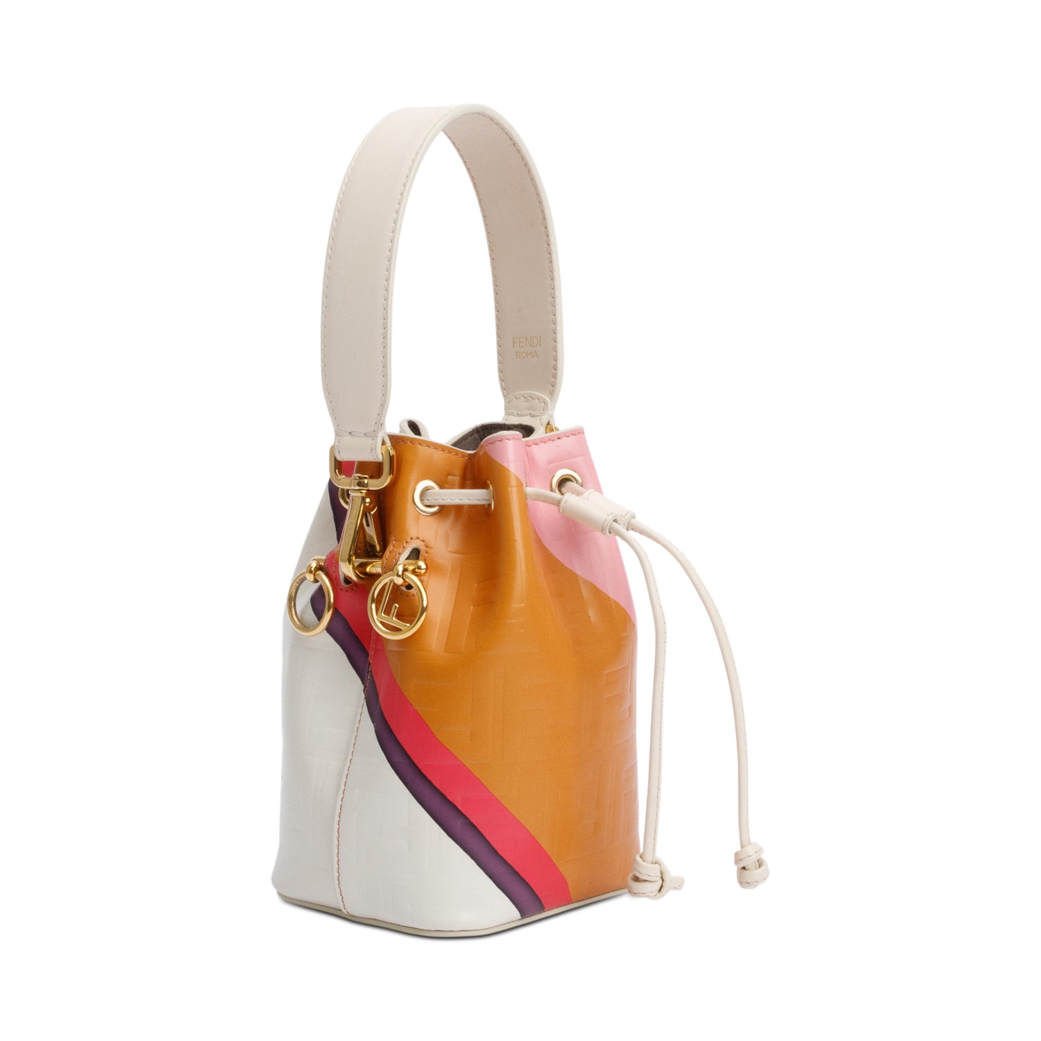 Fendi Multicolor Ff Embossed Stripe Calfskin Mon Tresor Leather Mini Bucket Bag