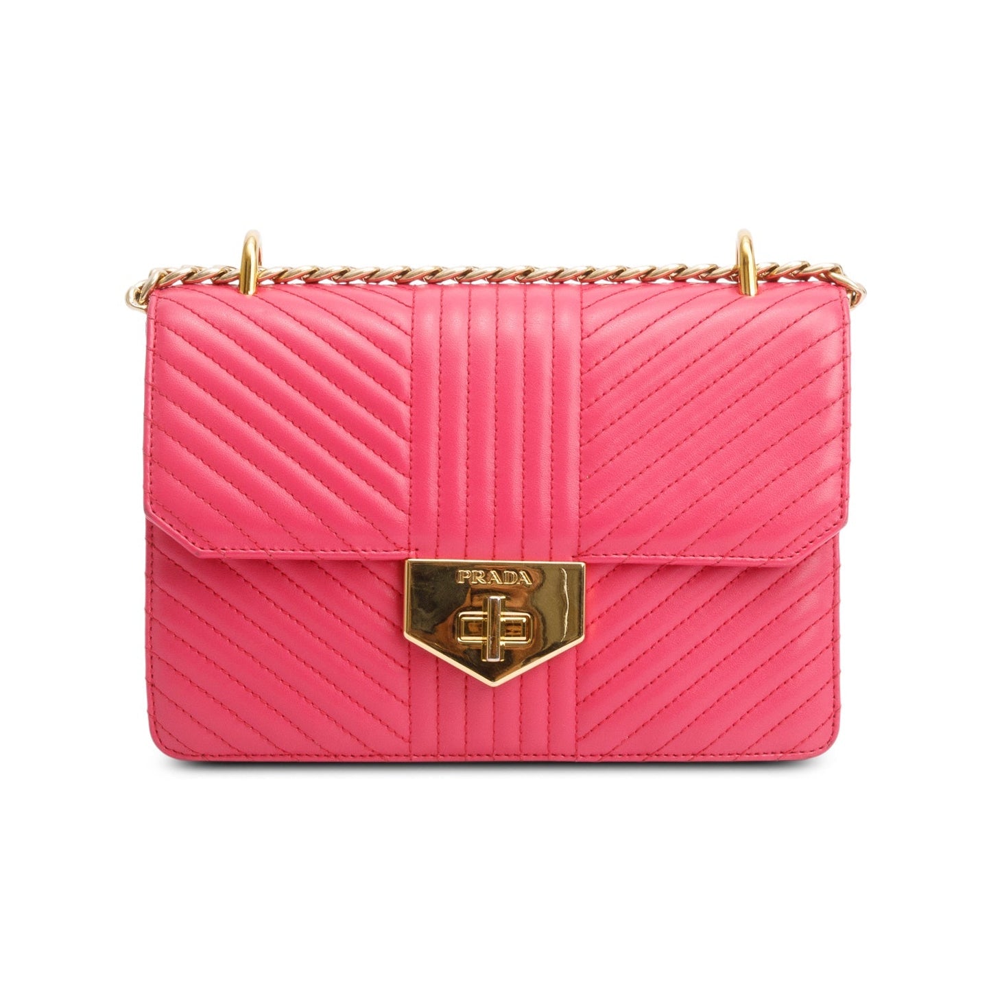 Prada Soft Calf Chevron Impunture Bag Pink Chain Travel Bag