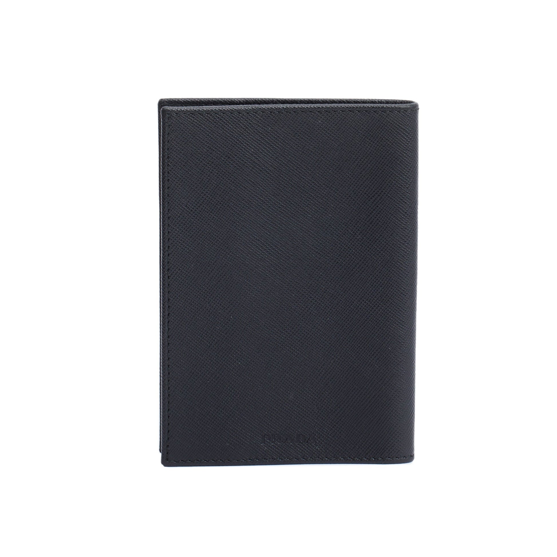 Prada Saffiano Passport Holder Handbag Leather Black Travel Bag