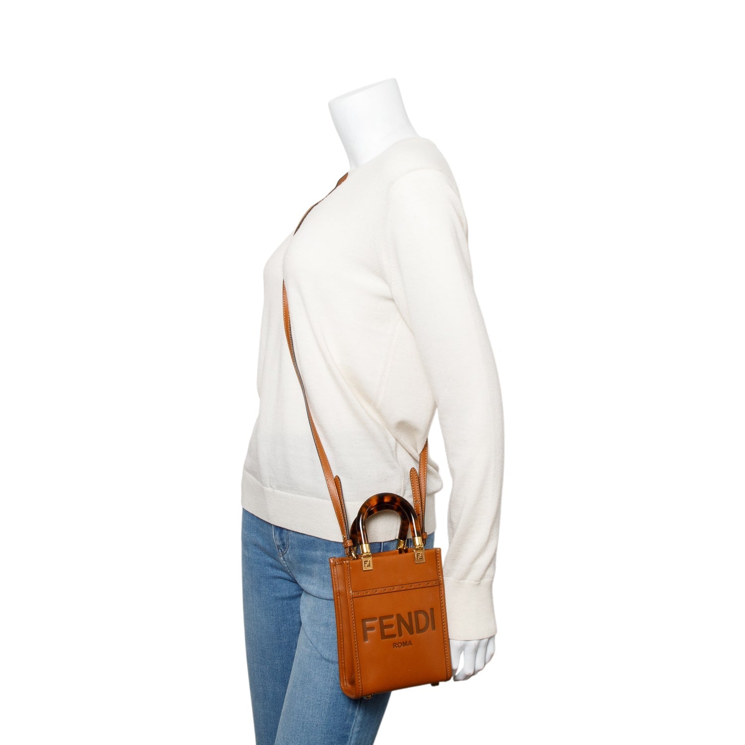 Fendi Calfskin Sunshine Shopper Tote Leather Brown Tote Bag