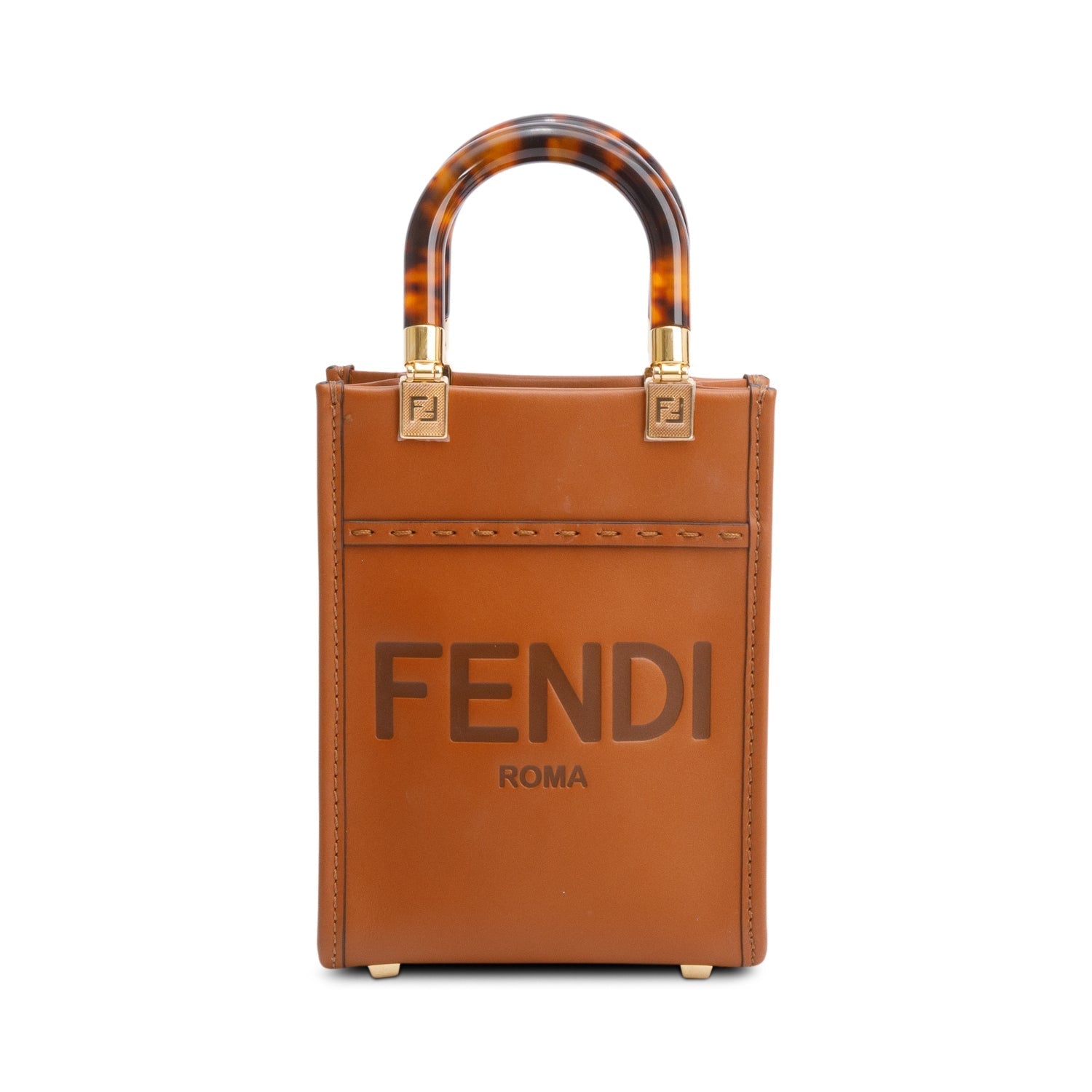Fendi Calfskin Sunshine Shopper Tote Leather Brown Tote Bag
