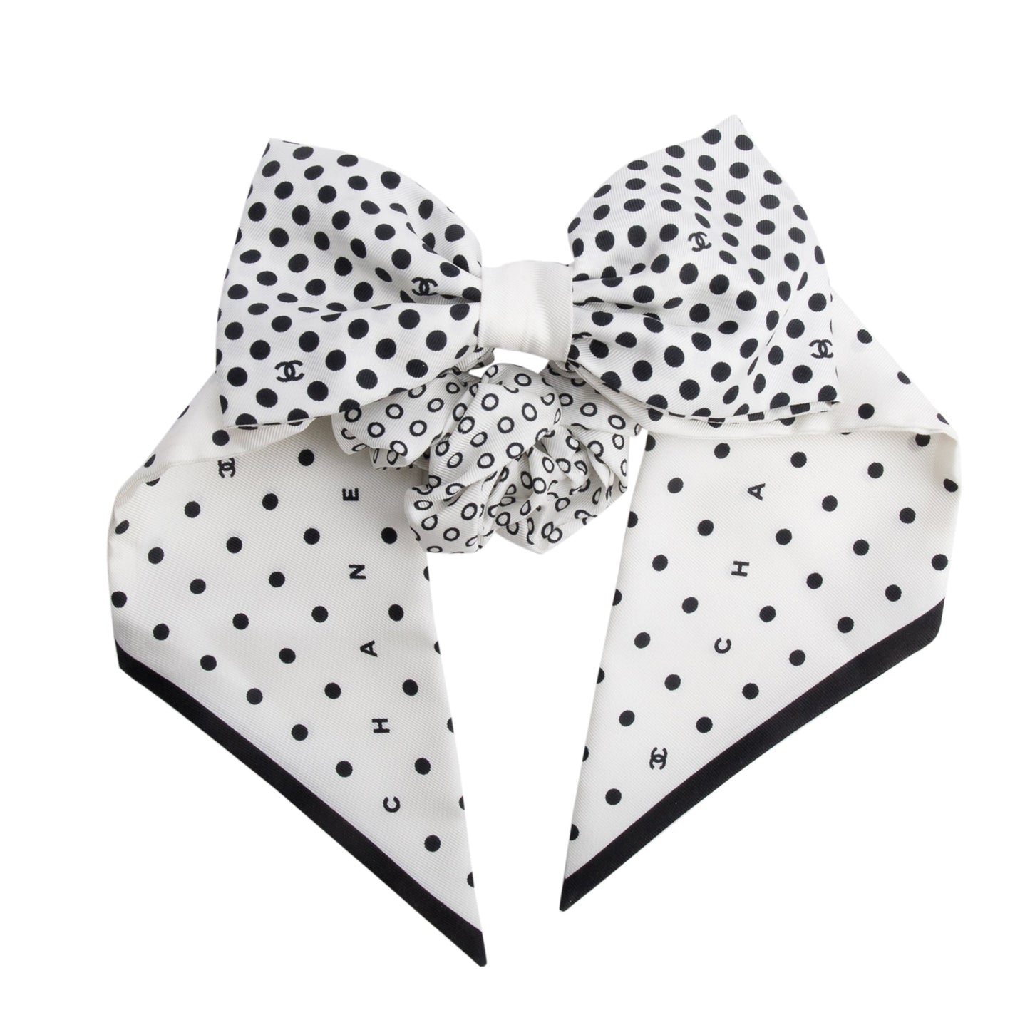 Chanel Silk CC Logo Bow Hair Black White Travel Bag