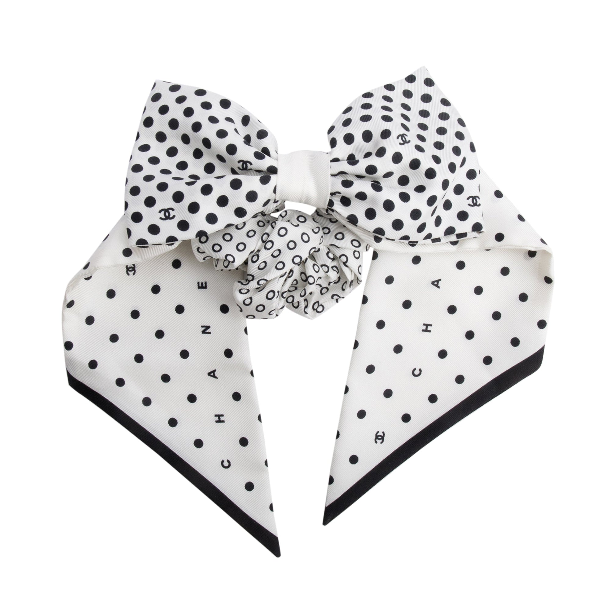 Chanel Silk CC Logo Bow Hair Black White Travel Bag