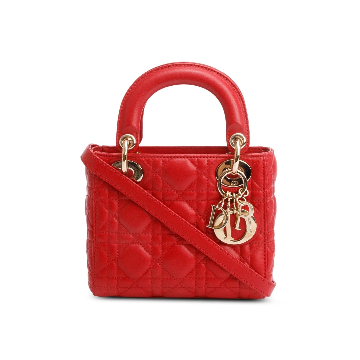 Dior Christian Cannage Lady Bag Leather Red Travel Bag