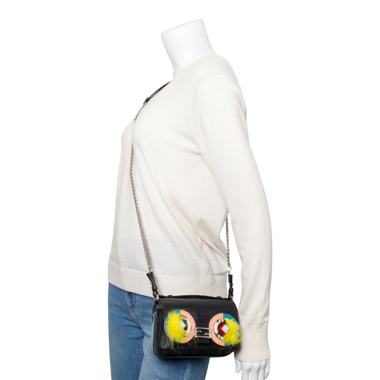 Fendi Multicolor Nappa Hypnoteyes Double Sided Face Crossbody Leather Black Crossbody Bag