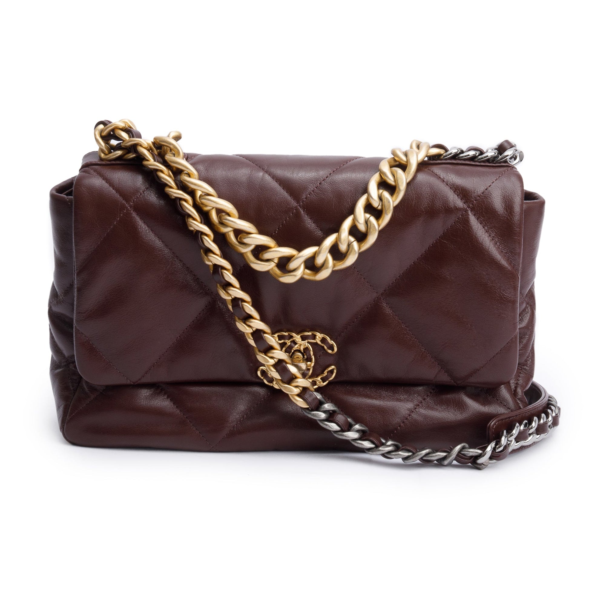 Chanel Burgundy 19 Flap Leather Lambskin Travel Bag