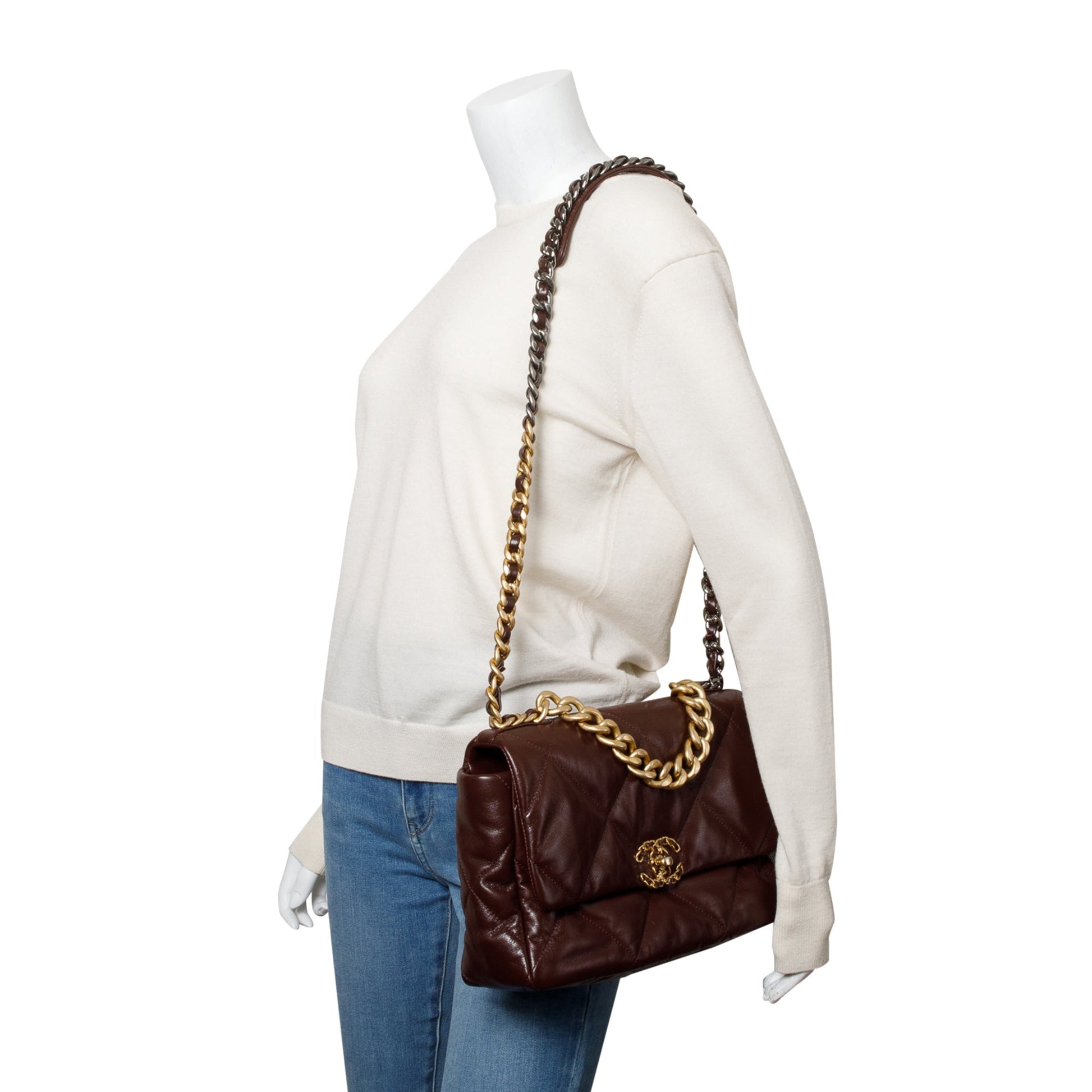Chanel Burgundy 19 Flap Leather Lambskin Travel Bag
