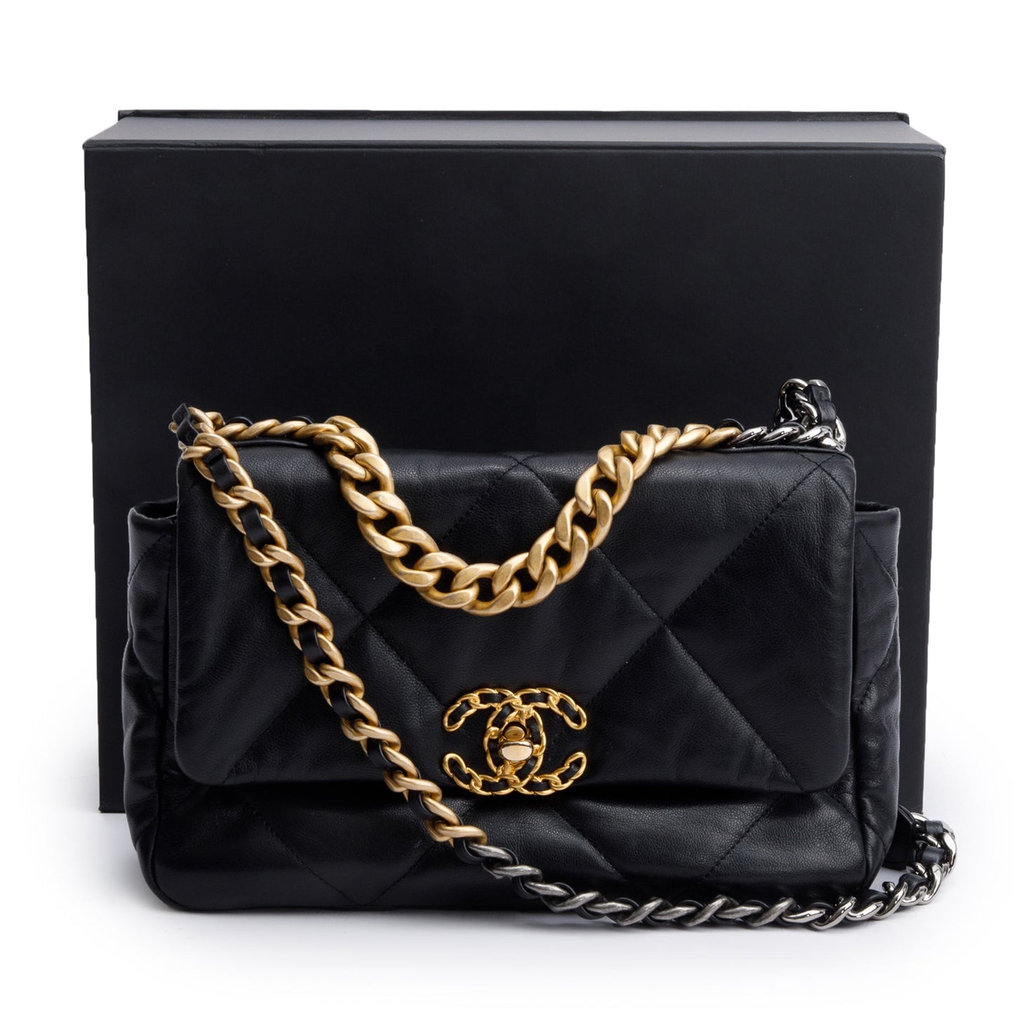 Chanel 19 Flap Leather Lambskin Black Travel Bag Authenticity Card