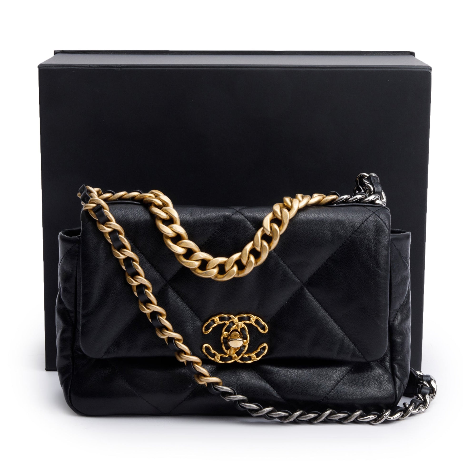 Chanel 19 Flap Leather Lambskin Black Travel Bag Authenticity Card