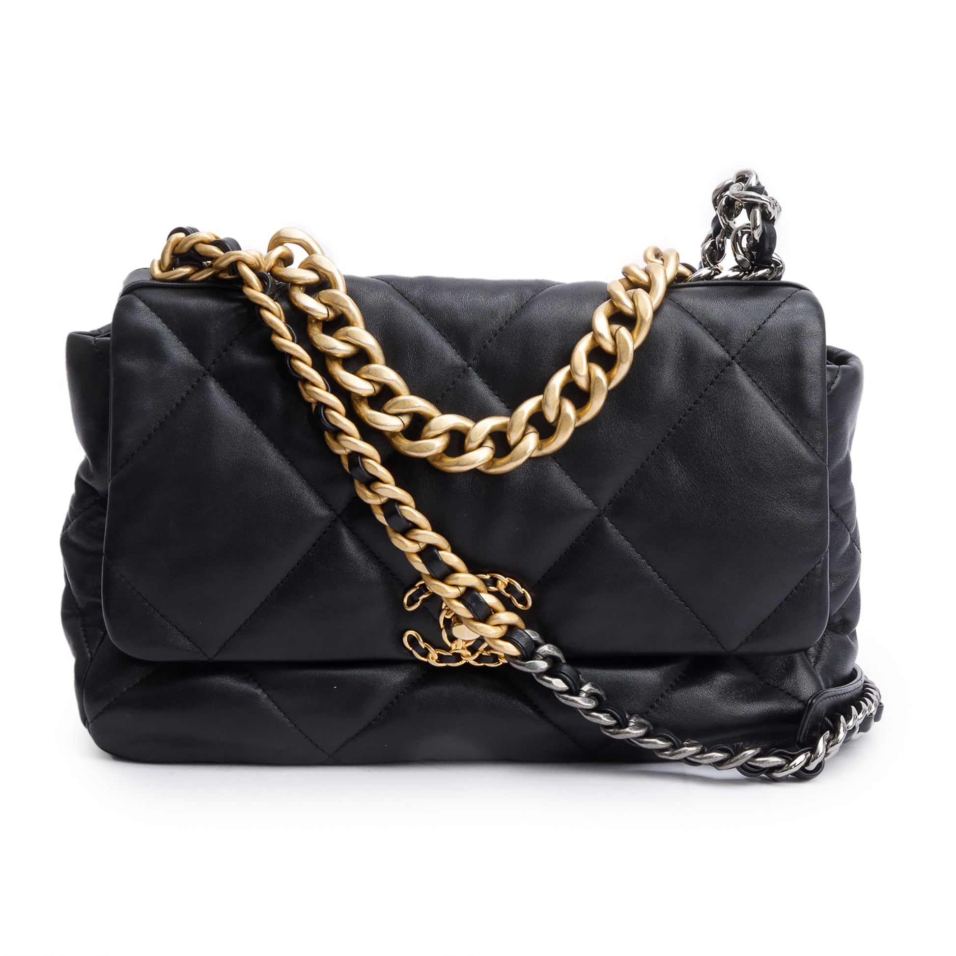 Chanel 19 Flap Leather Lambskin Black Travel Bag Flap Bag