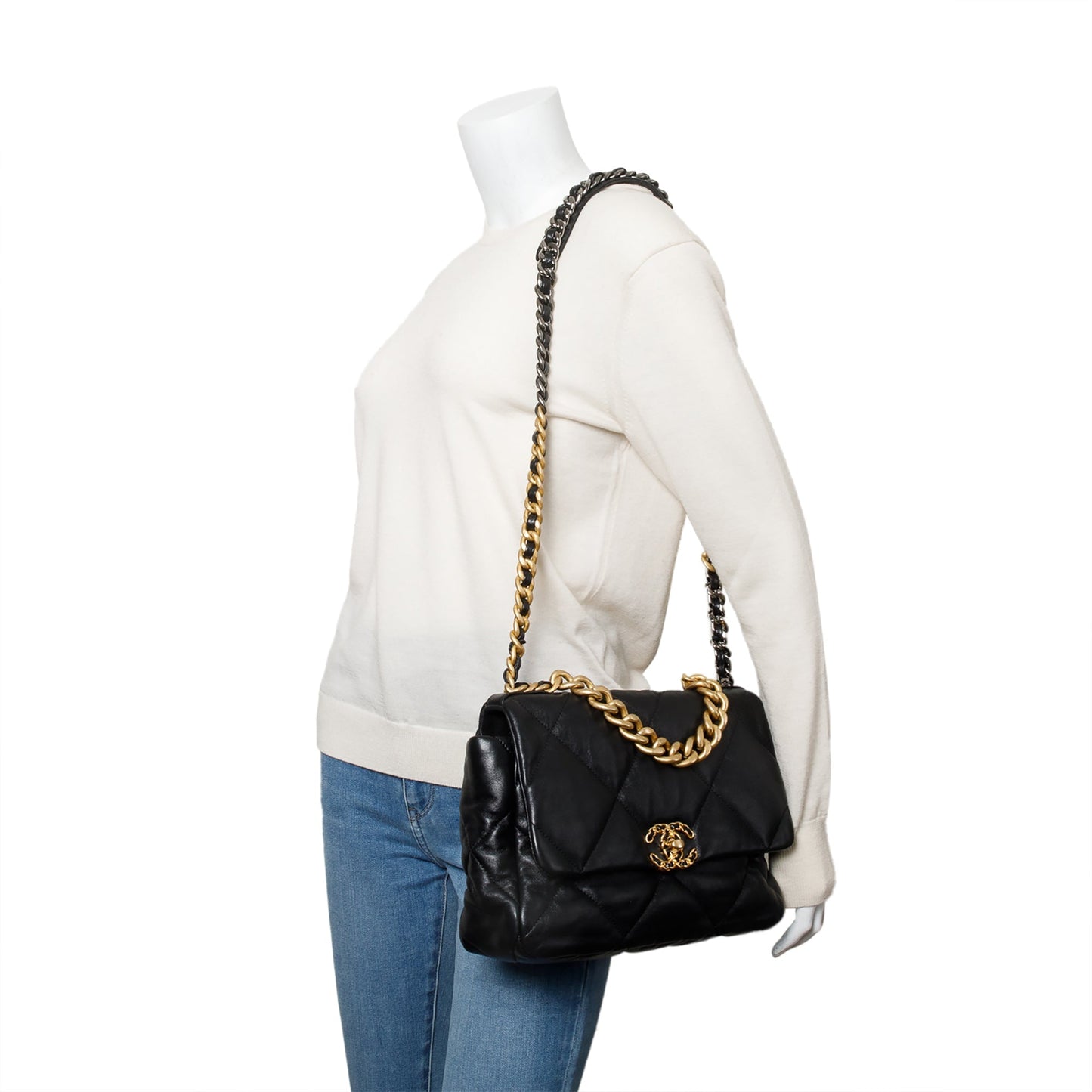 Chanel 19 Flap Leather Lambskin Black Travel Bag Flap Bag