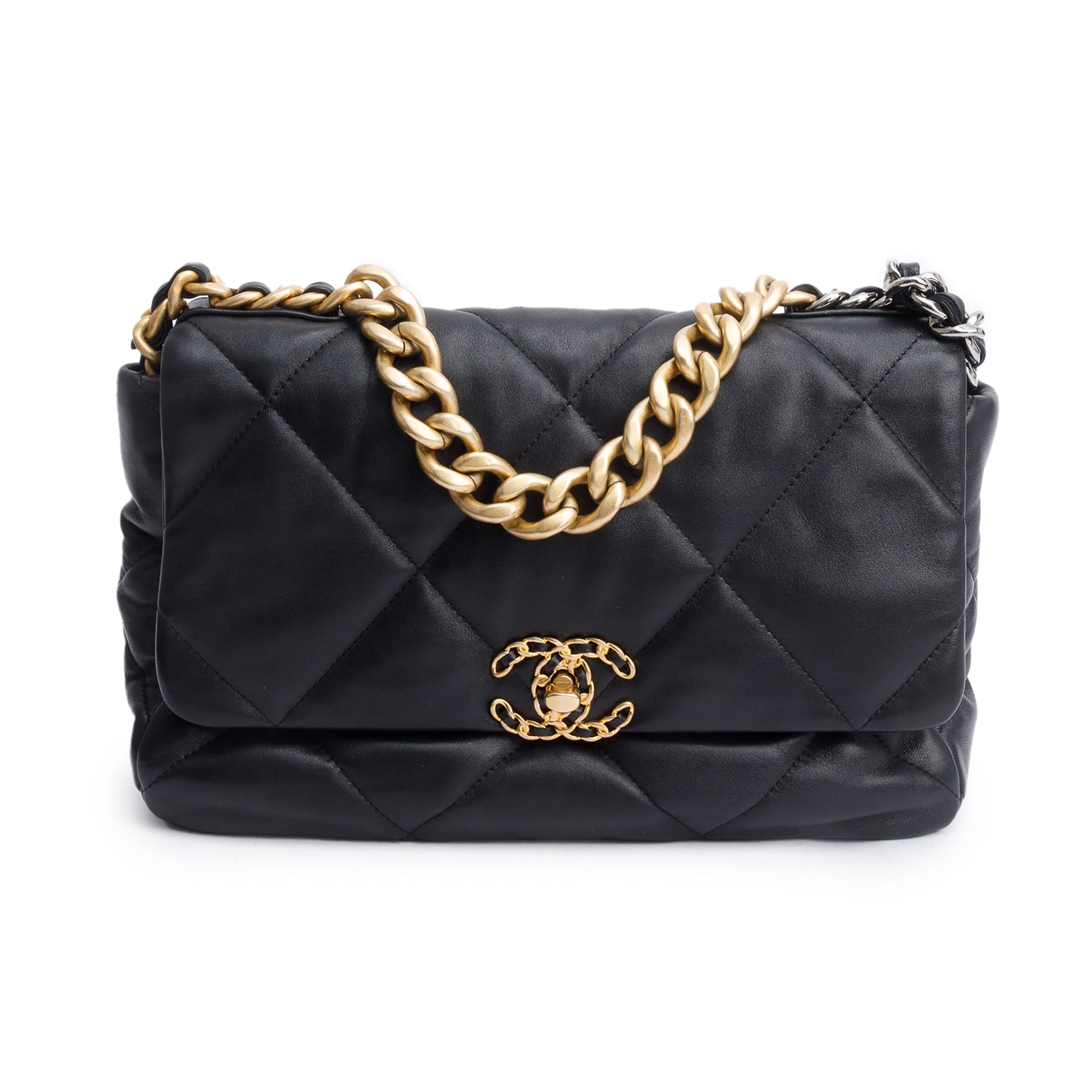 Chanel 19 Flap Leather Lambskin Black Travel Bag Flap Bag