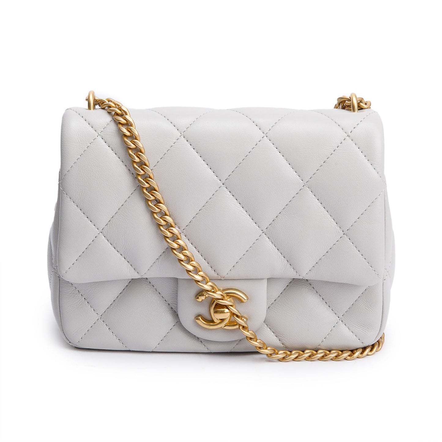 Chanel Quilted Sweetheart Square Flap Leather Lambskin Grey Travel Bag