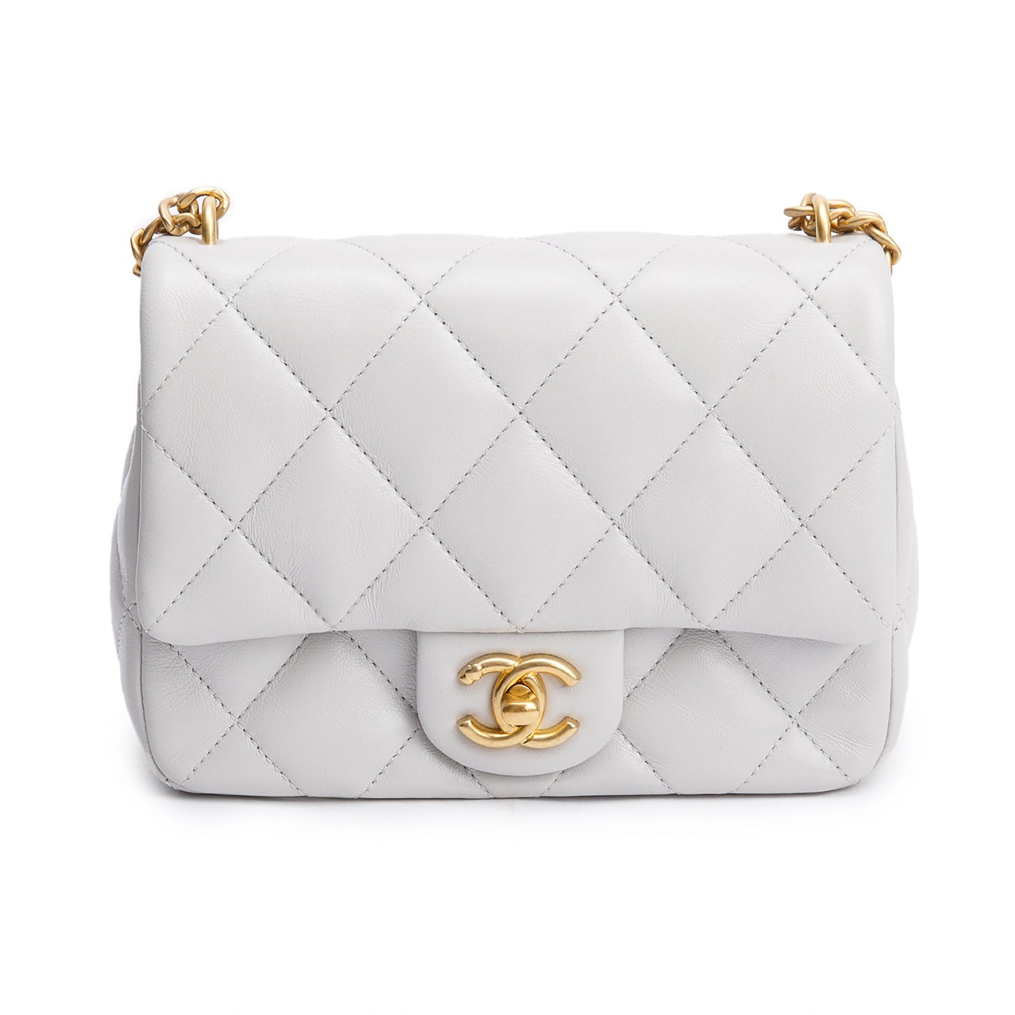 Chanel Quilted Sweetheart Square Flap Leather Lambskin Grey Travel Bag