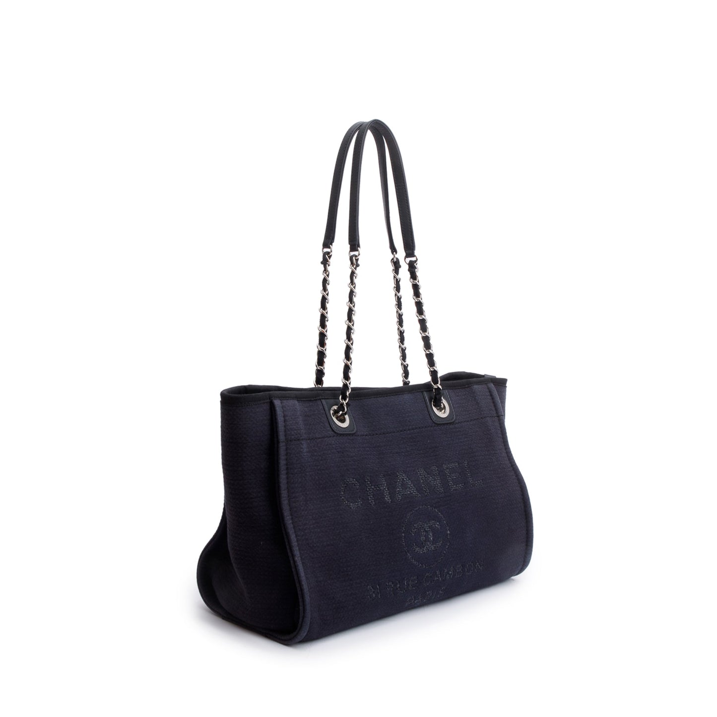 Chanel Navy Mixed Fibers Deauville Travel Bag