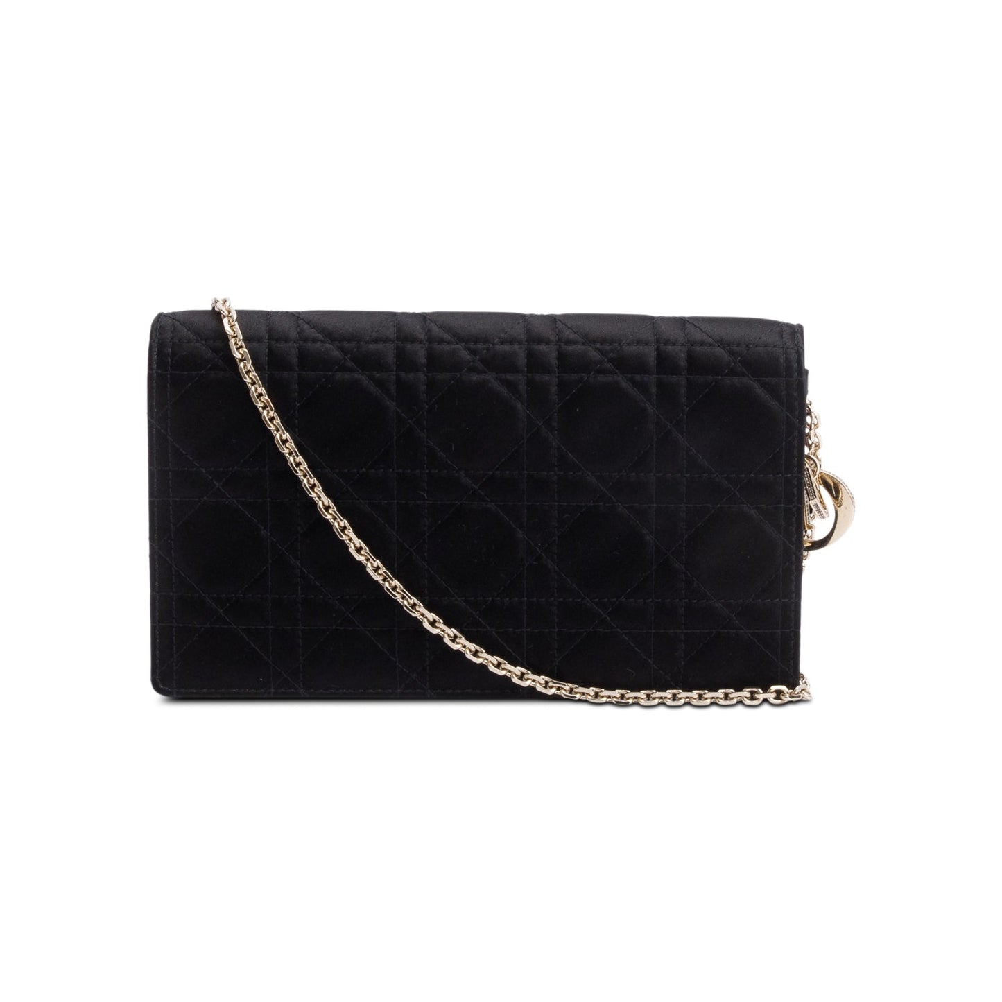 Dior Christian Cannage Lady Pouch Handbag Satin Black Travel Bag