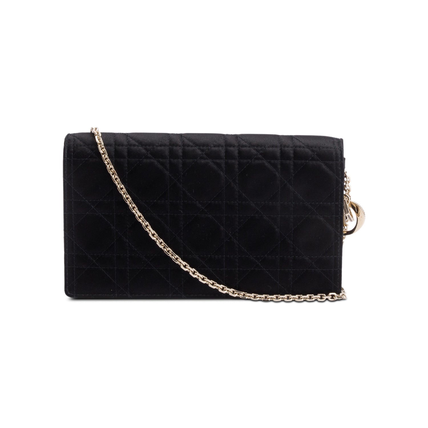 Dior Christian Cannage Lady Pouch Handbag Satin Black Travel Bag