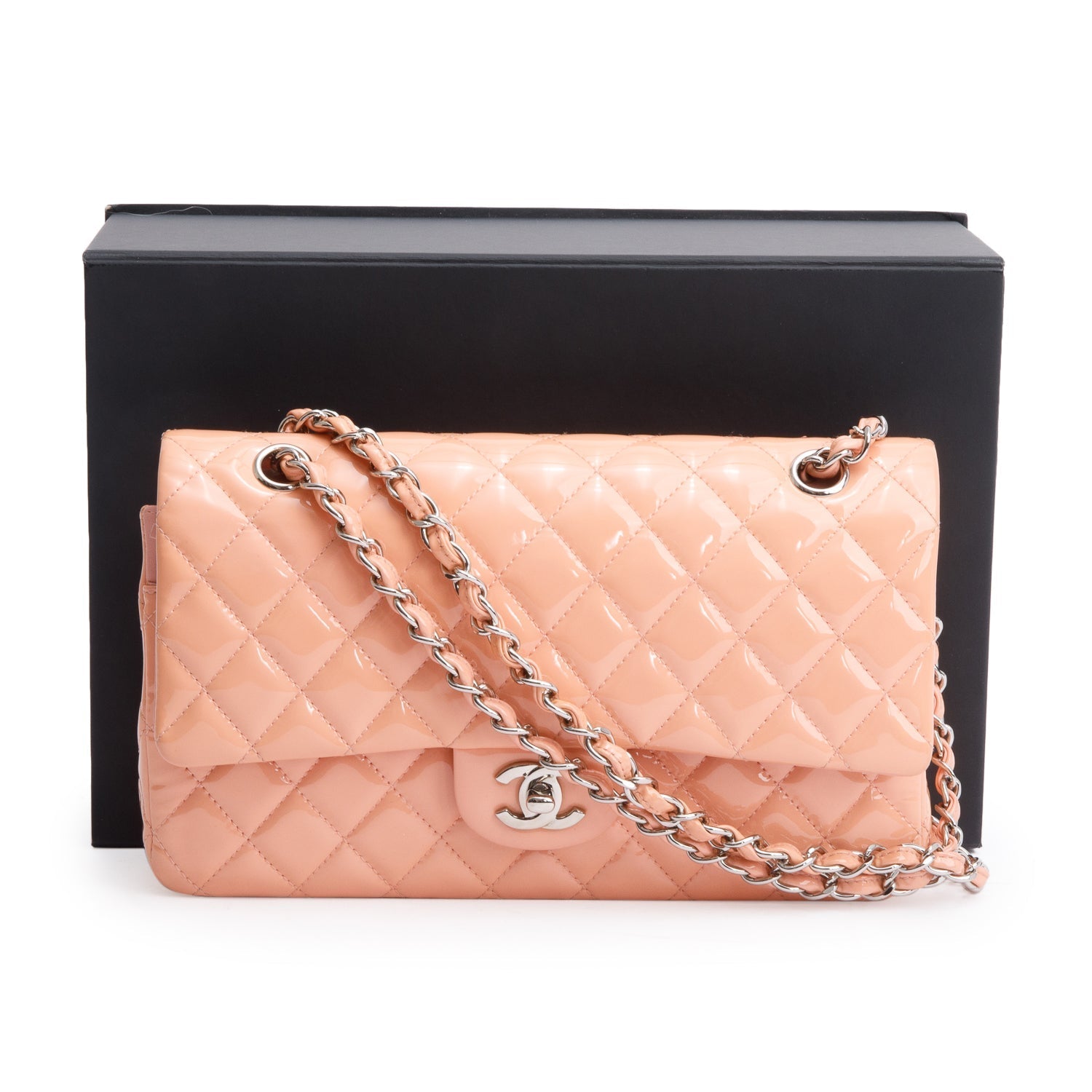 Chanel Peach Quilted Patent Classic Double Leather Travel Bag