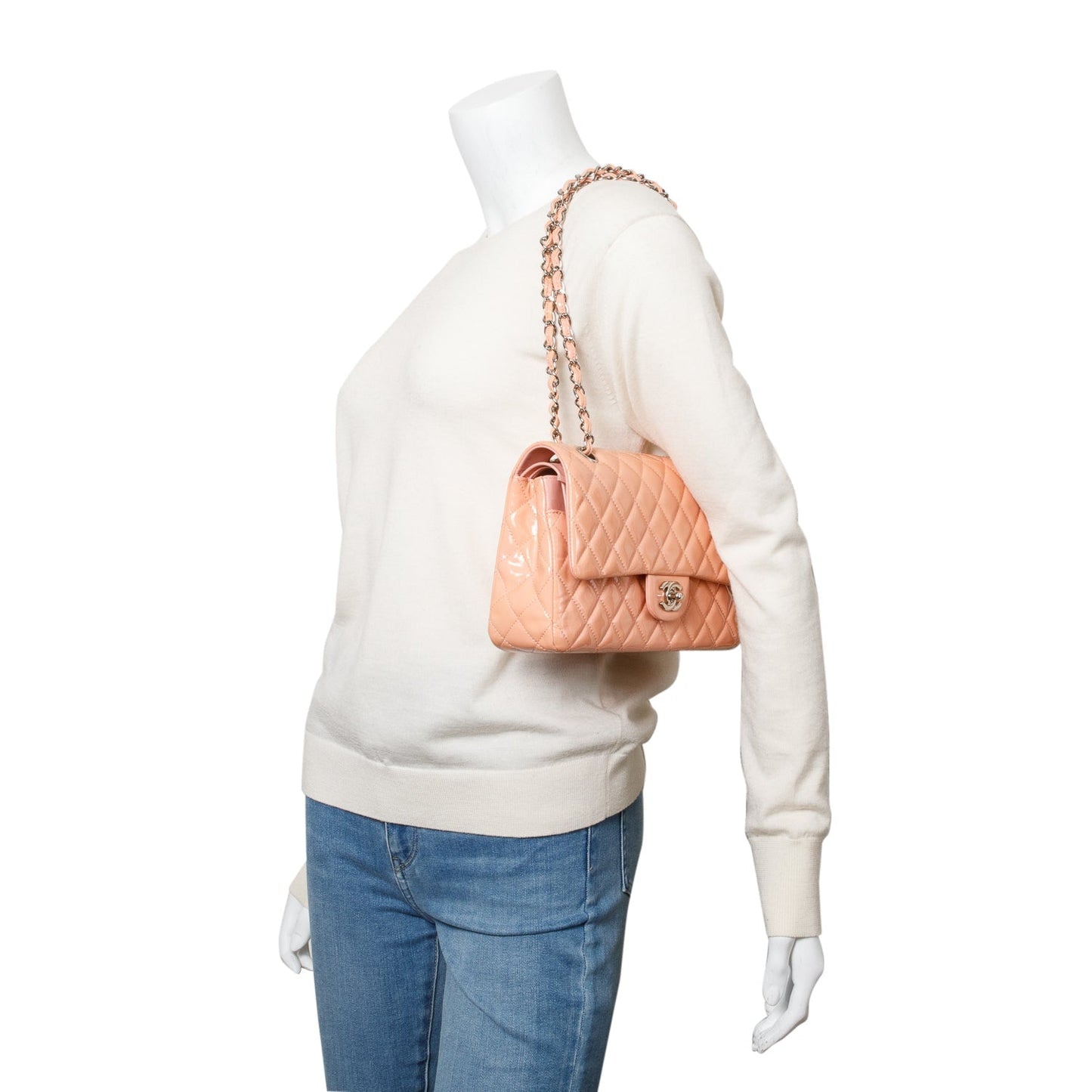 Chanel Peach Quilted Patent Classic Double Leather Travel Bag