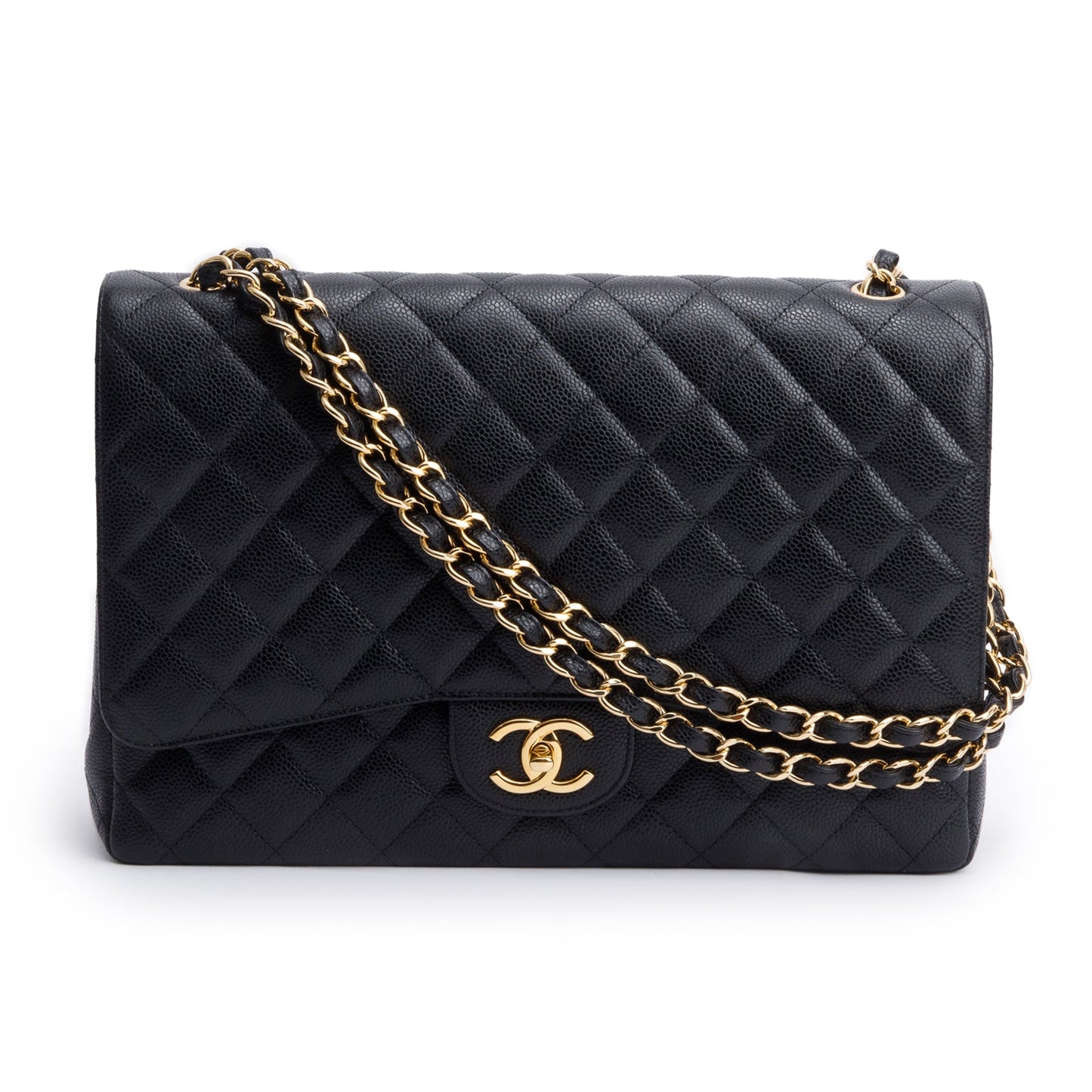Chanel Quilted Caviar Classic Maxi Double Leather Black Travel Bag Authenticity Card