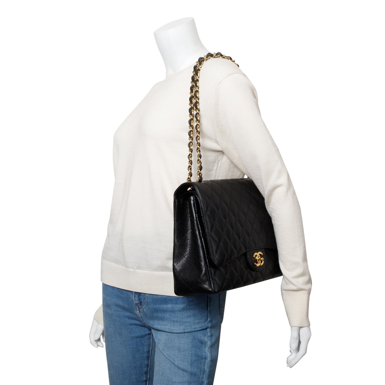 Chanel Quilted Caviar Classic Maxi Double Leather Black Travel Bag Authenticity Card
