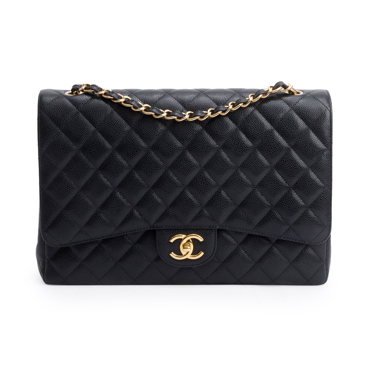 Chanel Quilted Caviar Classic Maxi Double Leather Black Travel Bag Authenticity Card