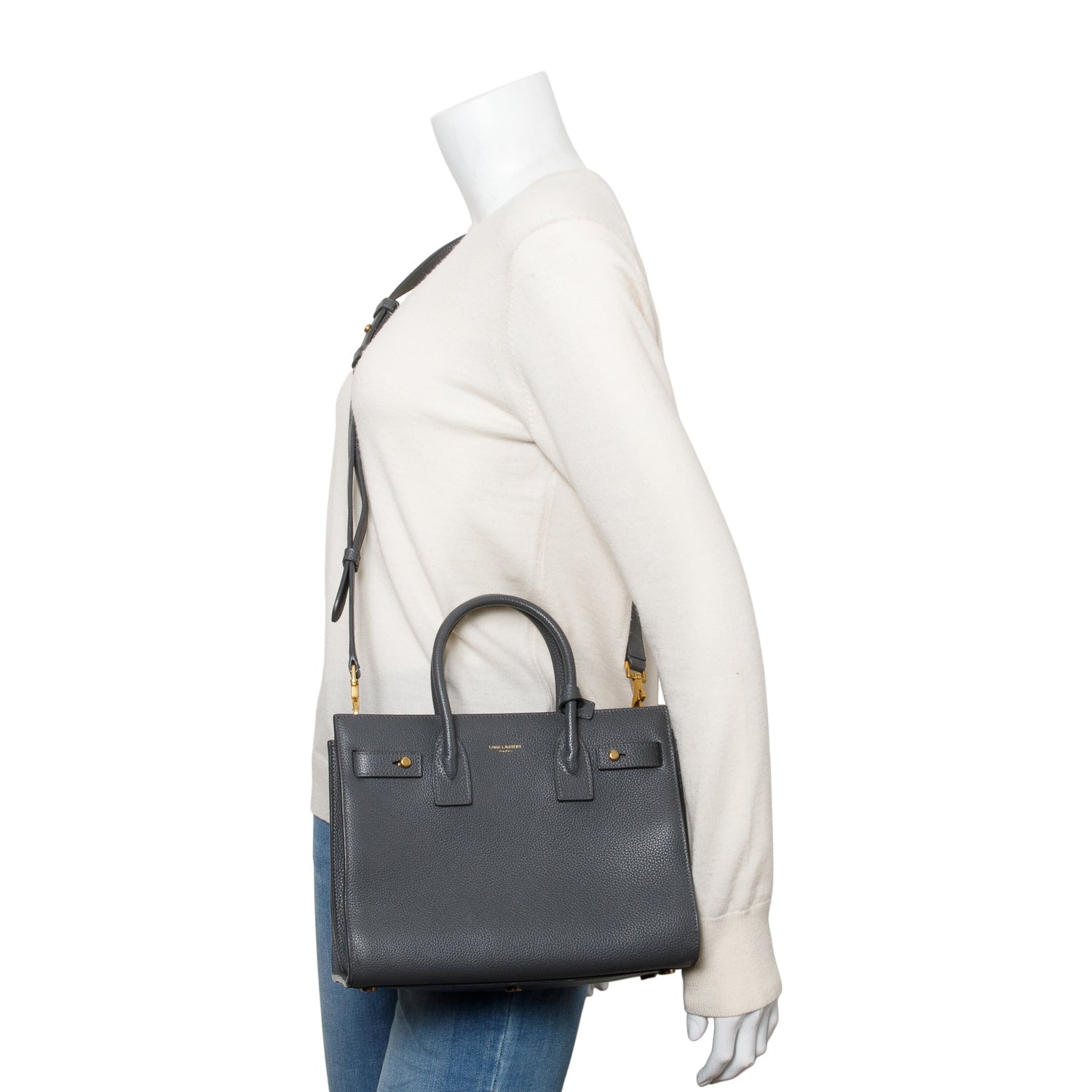 YSL Saint Laurent Grey Grained Baby Sac De Jour Travel Leather Travel Bag