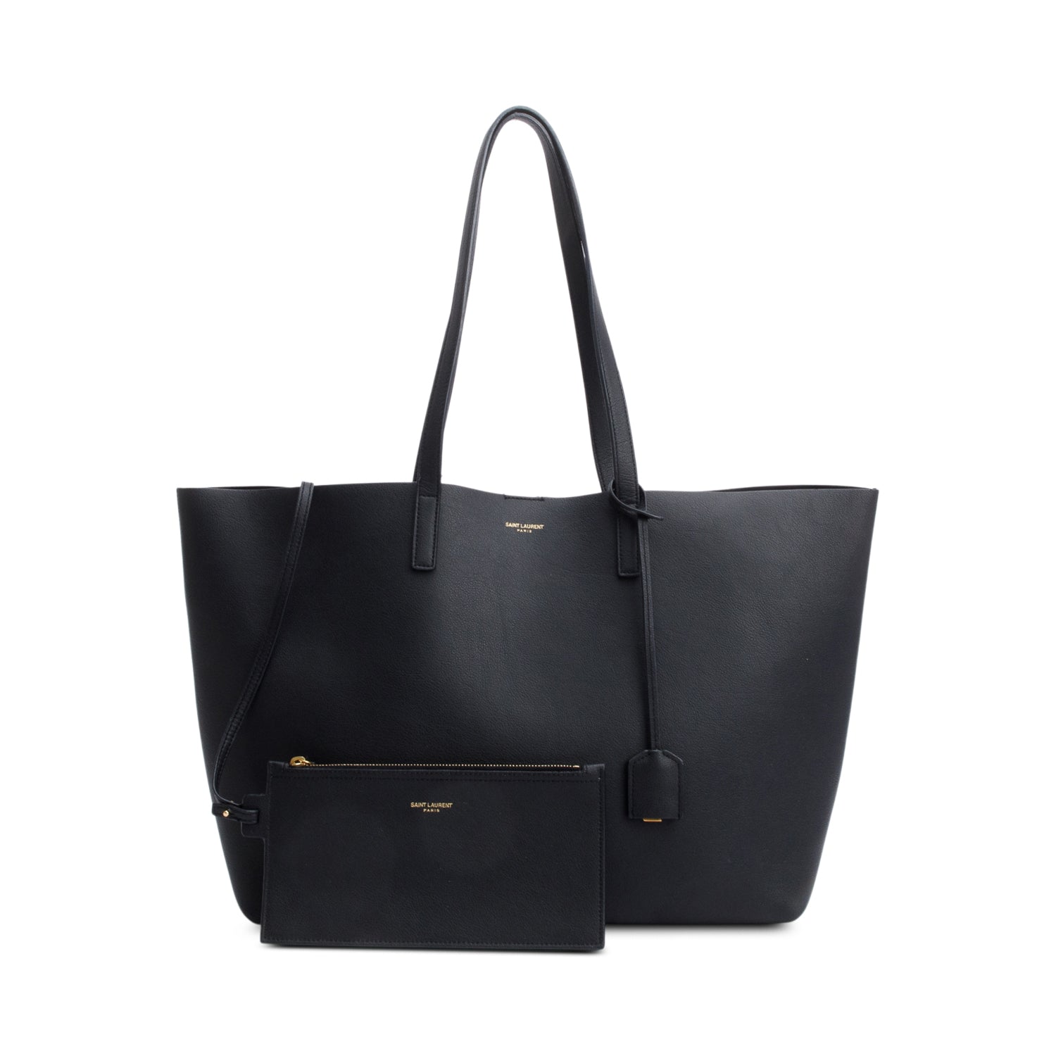 YSL Saint Laurent E W Shopping Tote Leather Black Tote Bag