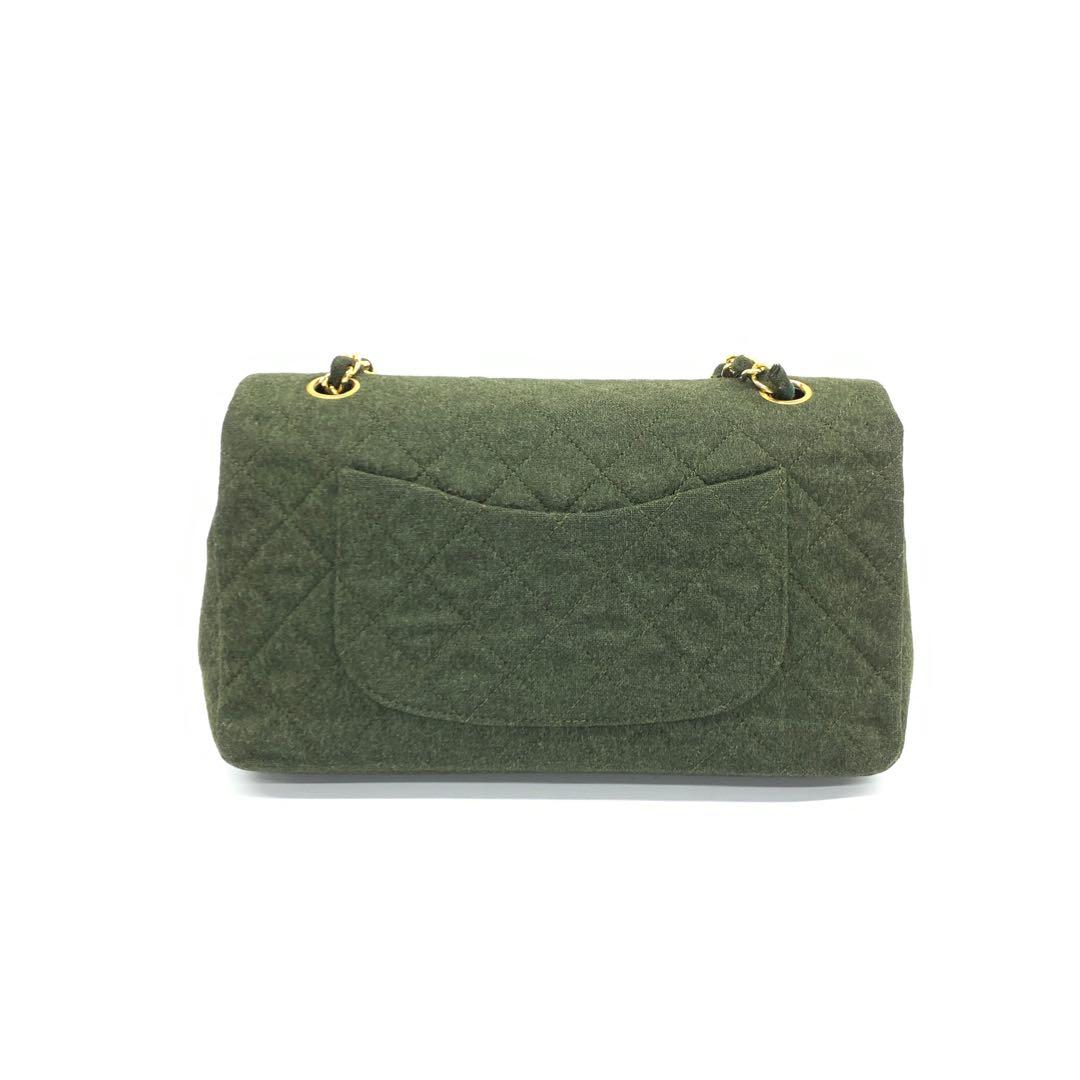 Chanel Classic Flap Khaki Wool Double Flap Green Gold Shoulder Bag