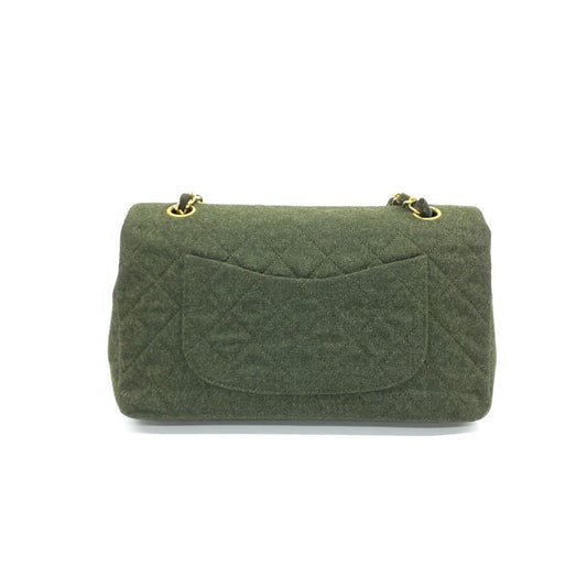 Chanel Classic Flap Khaki Wool Double Flap Green Gold Shoulder Bag