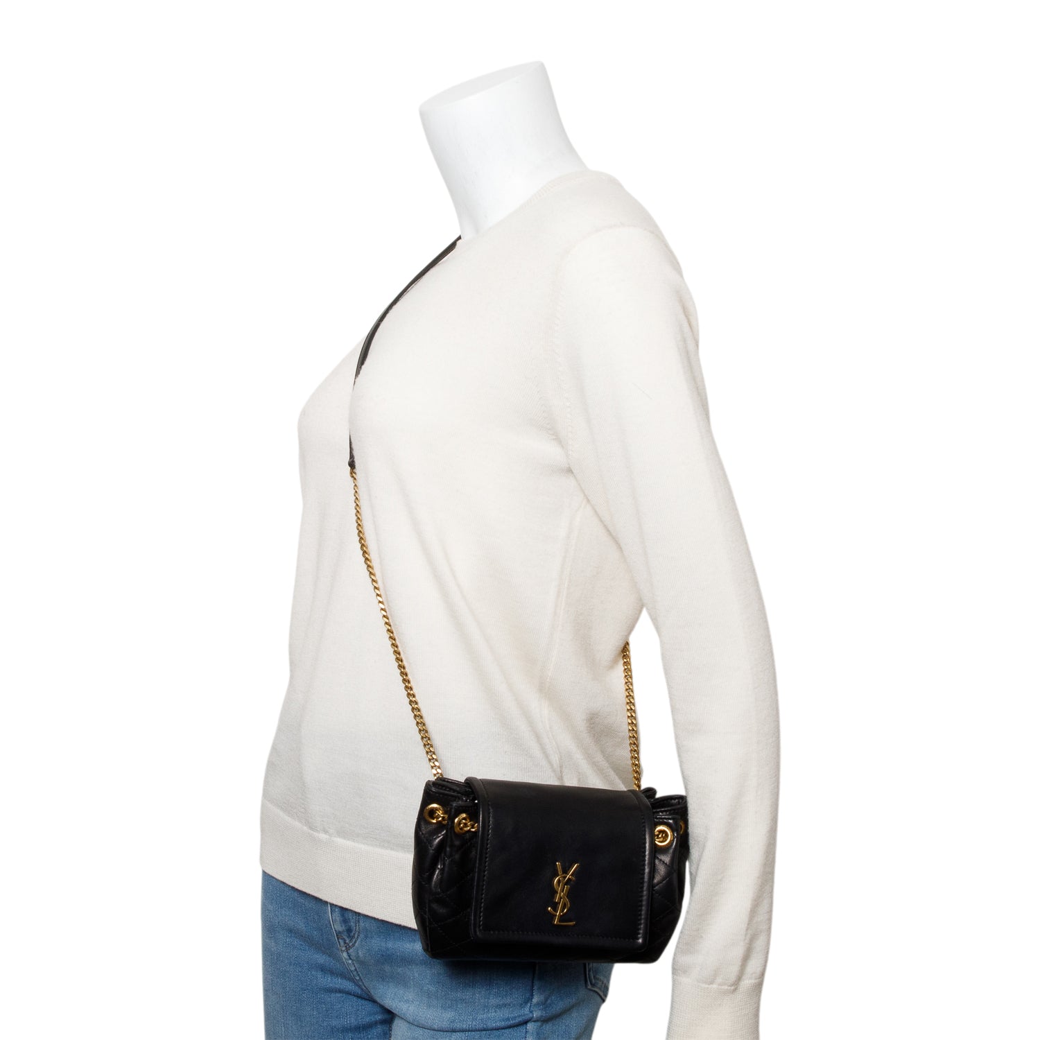 YSL Saint Laurent Lambskin Nolita Shoulder Bag Leather Black