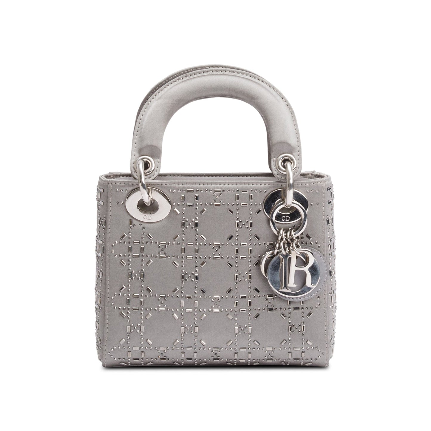 Dior Christian Grey Cannage Crystal Embellished Lady Bag Satin Mini Travel Bag