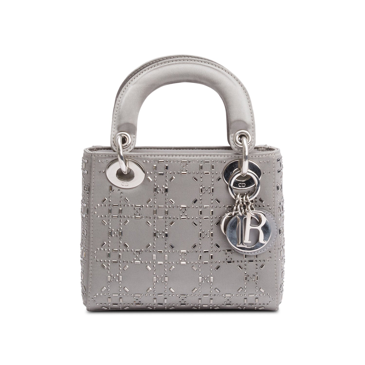 Dior Christian Grey Cannage Crystal Embellished Lady Bag Satin Mini Travel Bag