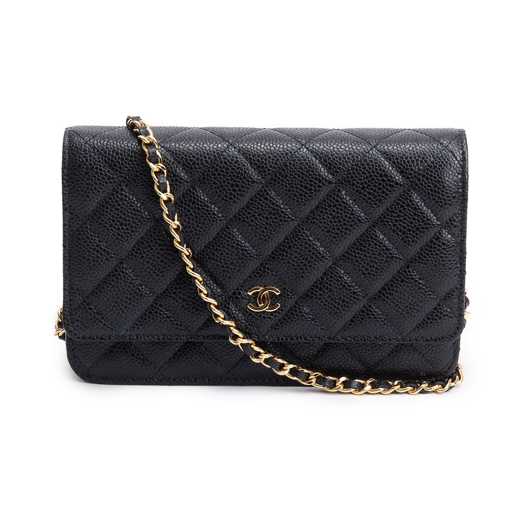 Chanel Quilted Caviar Classic on Leather Black Wallet Case Box Receipt