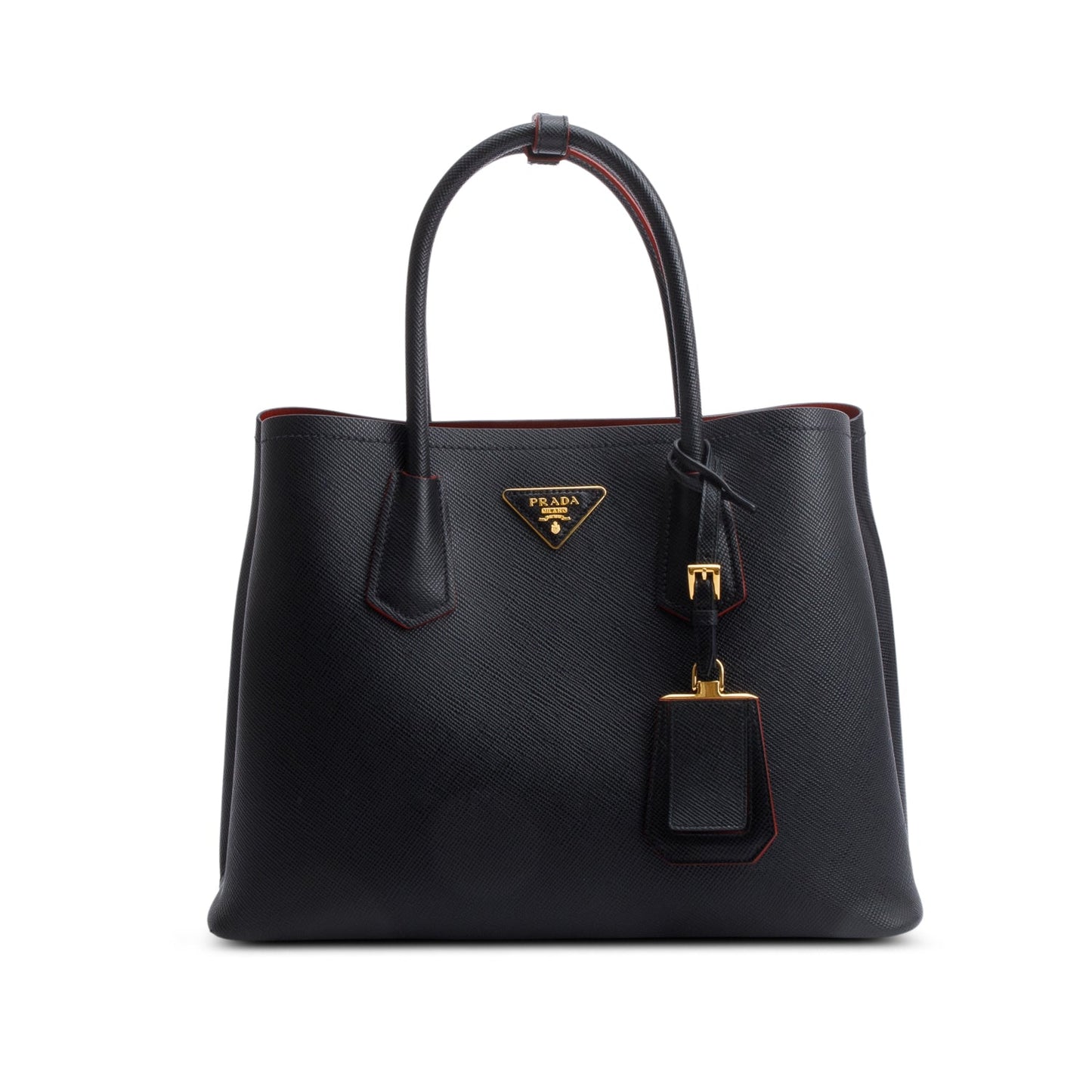 Prada Saffiano Lux Cuir Double Tote Handbag Black Medium Tote Bag