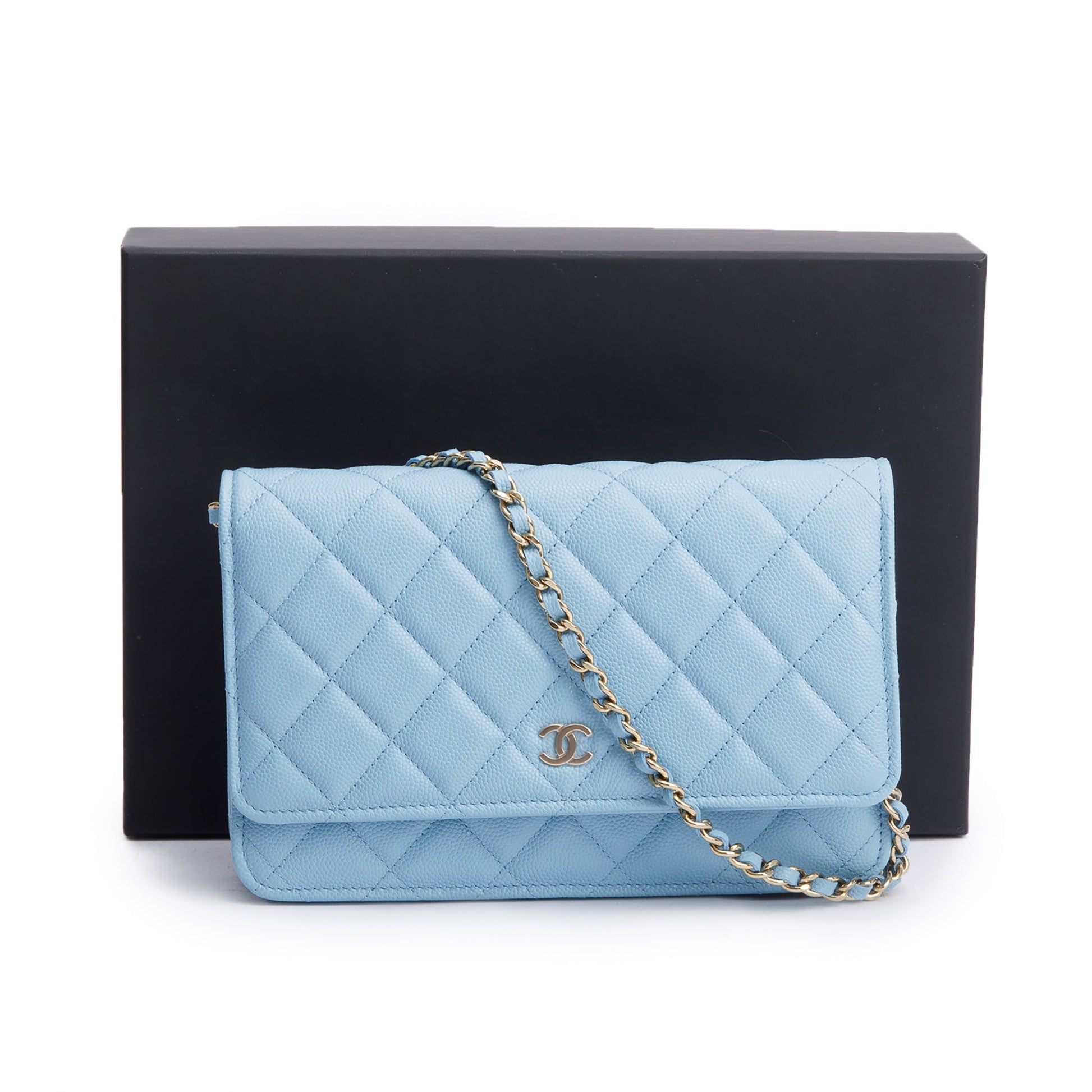 Chanel Turquoise Quilted Caviar Classic on Leather Wallet Case