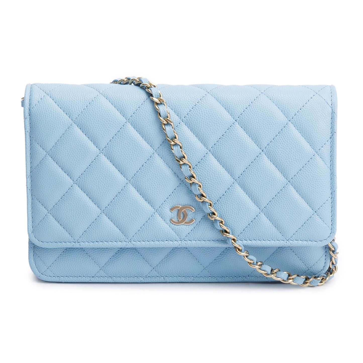 Chanel Turquoise Quilted Caviar Classic on Leather Wallet Case
