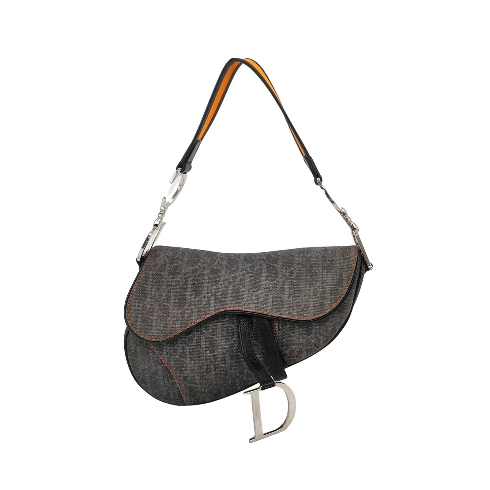 Dior Saddle Oblique With Orange Trim Handbag Black Travel Bag
