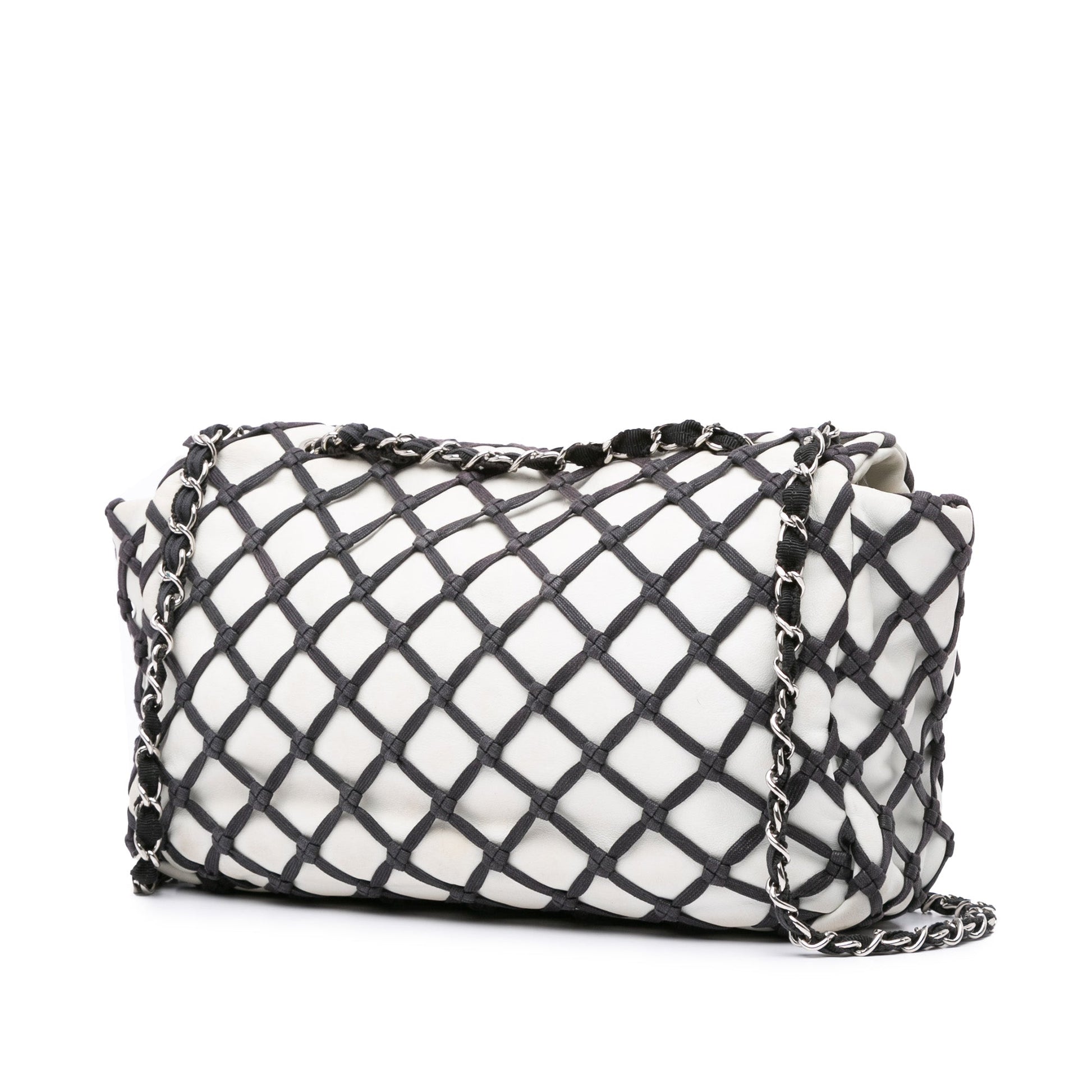 White Chanel Jumbo Calfskin Canebiers Net Flap Shoulder Bag