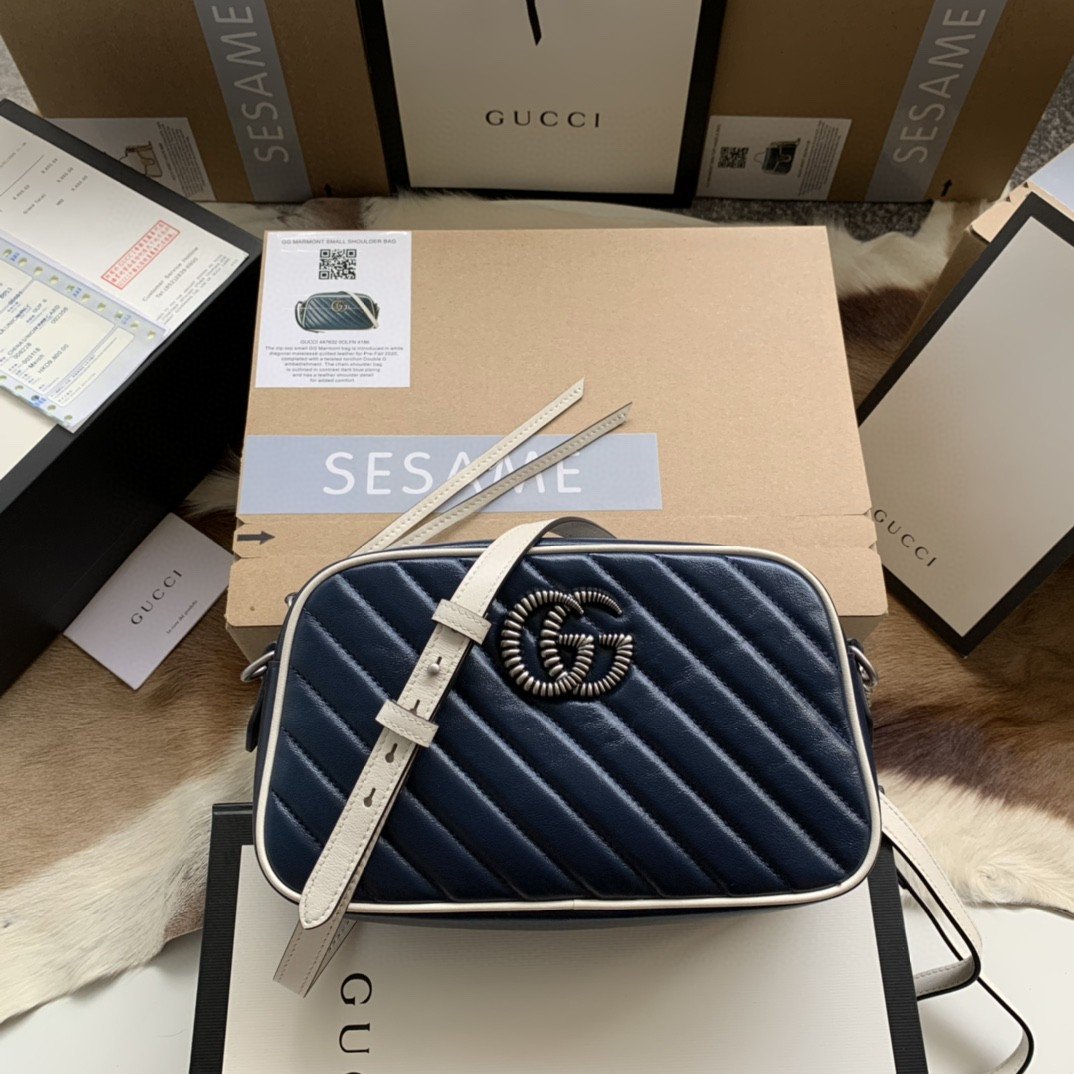 gg Marmont MatelassÃ© 9.5in 24cm Blue Shoulder Bag