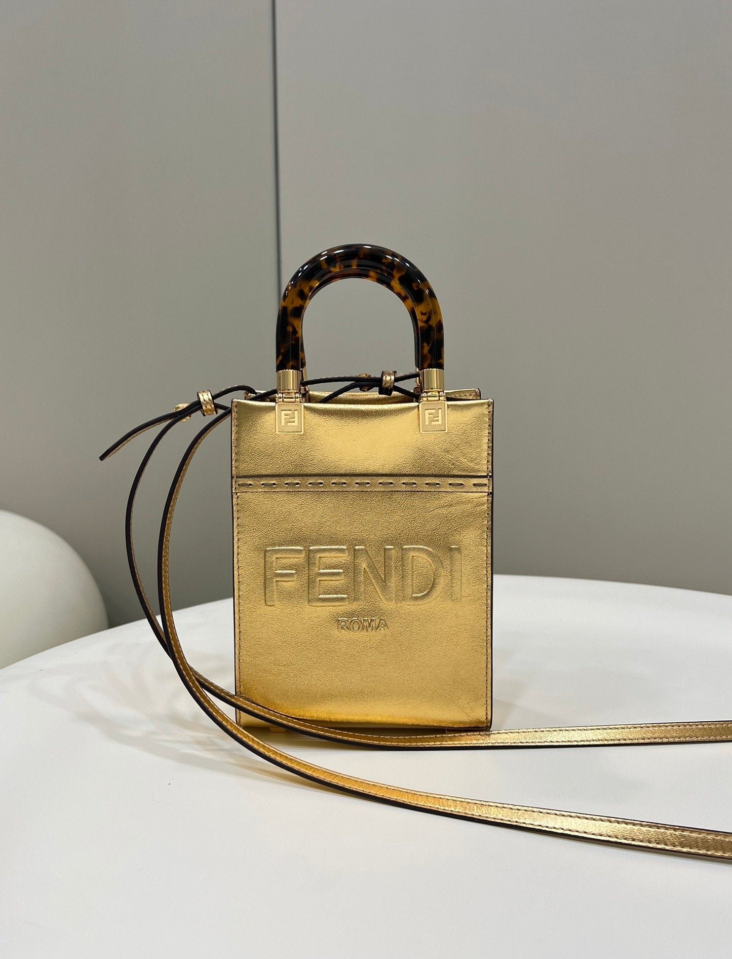 Fendi Sunshine Shopper Ff Gold Mini Crossbody Bag