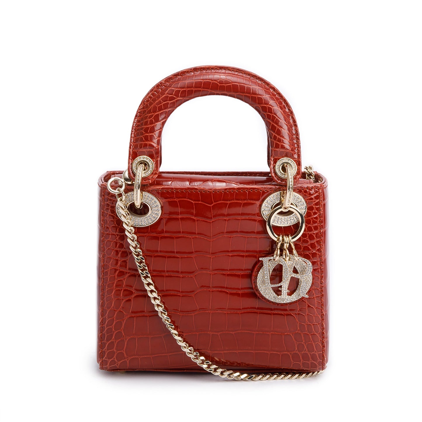 Dior Christian Crocodile Crystal Embellished Lady Bag Red Mini Travel Bag