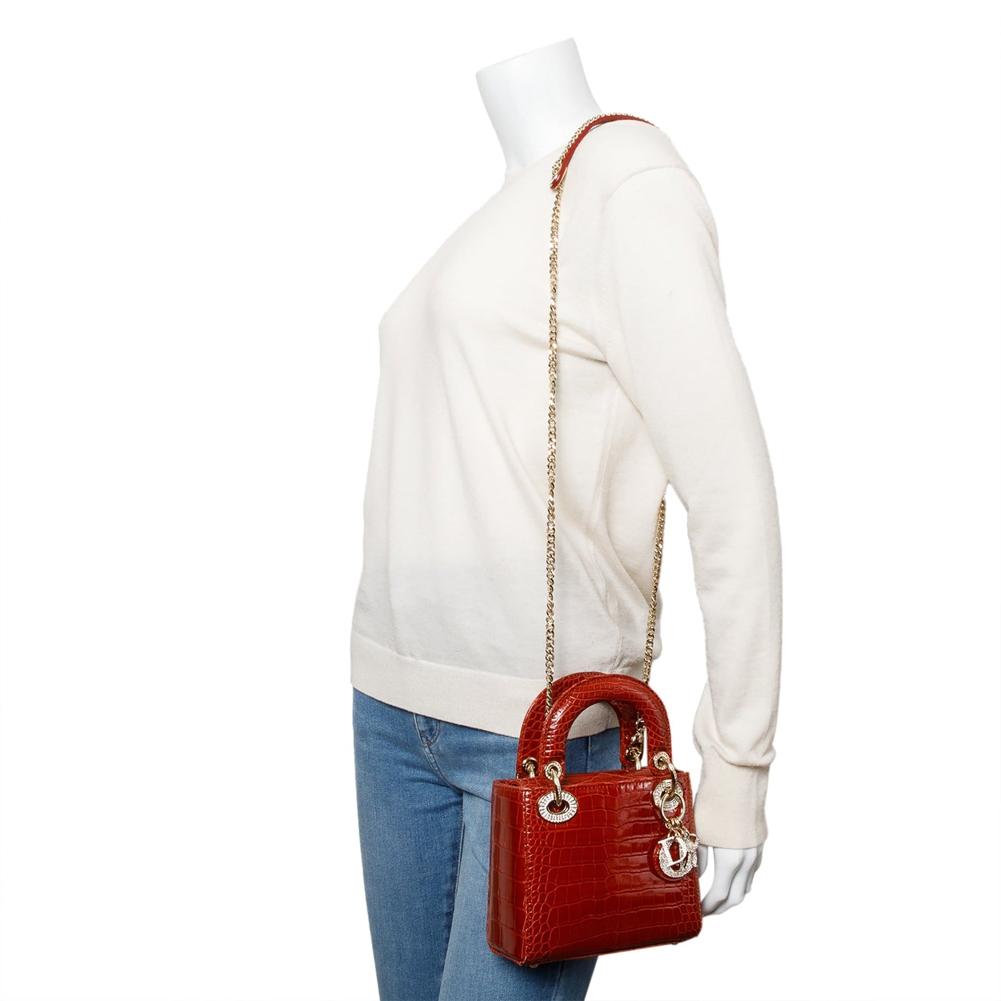 Dior Christian Crocodile Crystal Embellished Lady Bag Red Mini Travel Bag