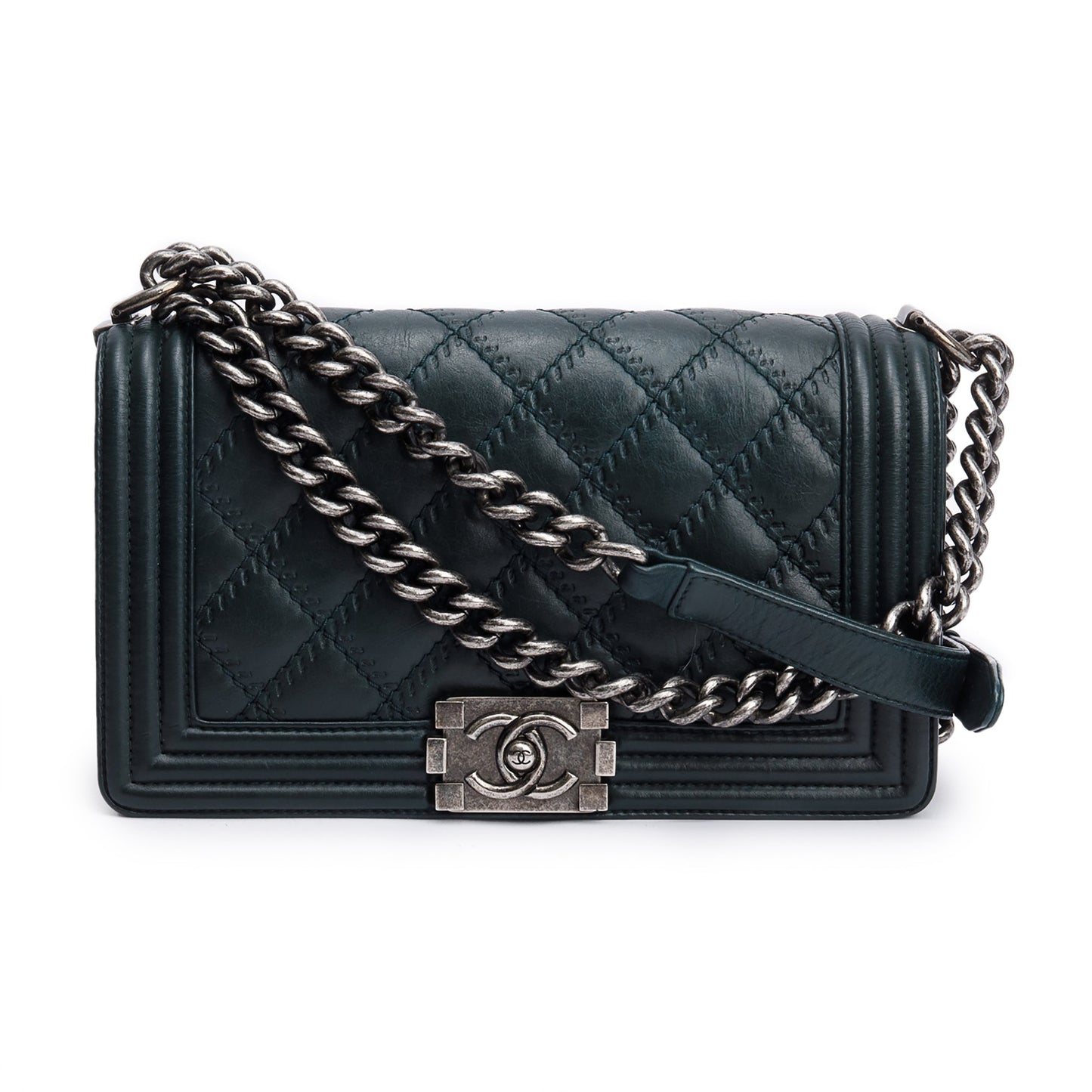 Chanel Wild Stitch Boy Leather Calfskin Green Travel Bag
